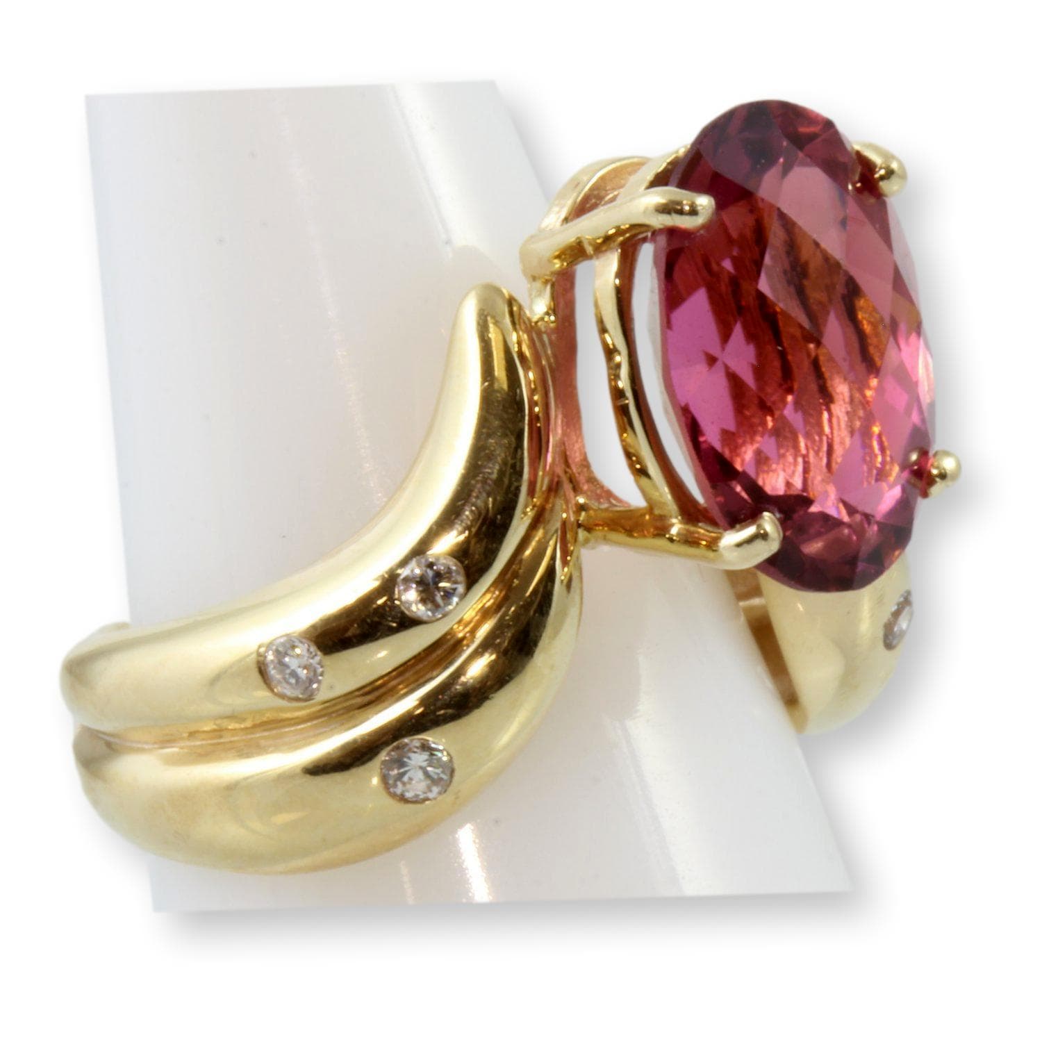 5.15ct Rubelite Tourmaline Diamond 14K Yellow Gold Ring - Size 6 - Thumbnail 3