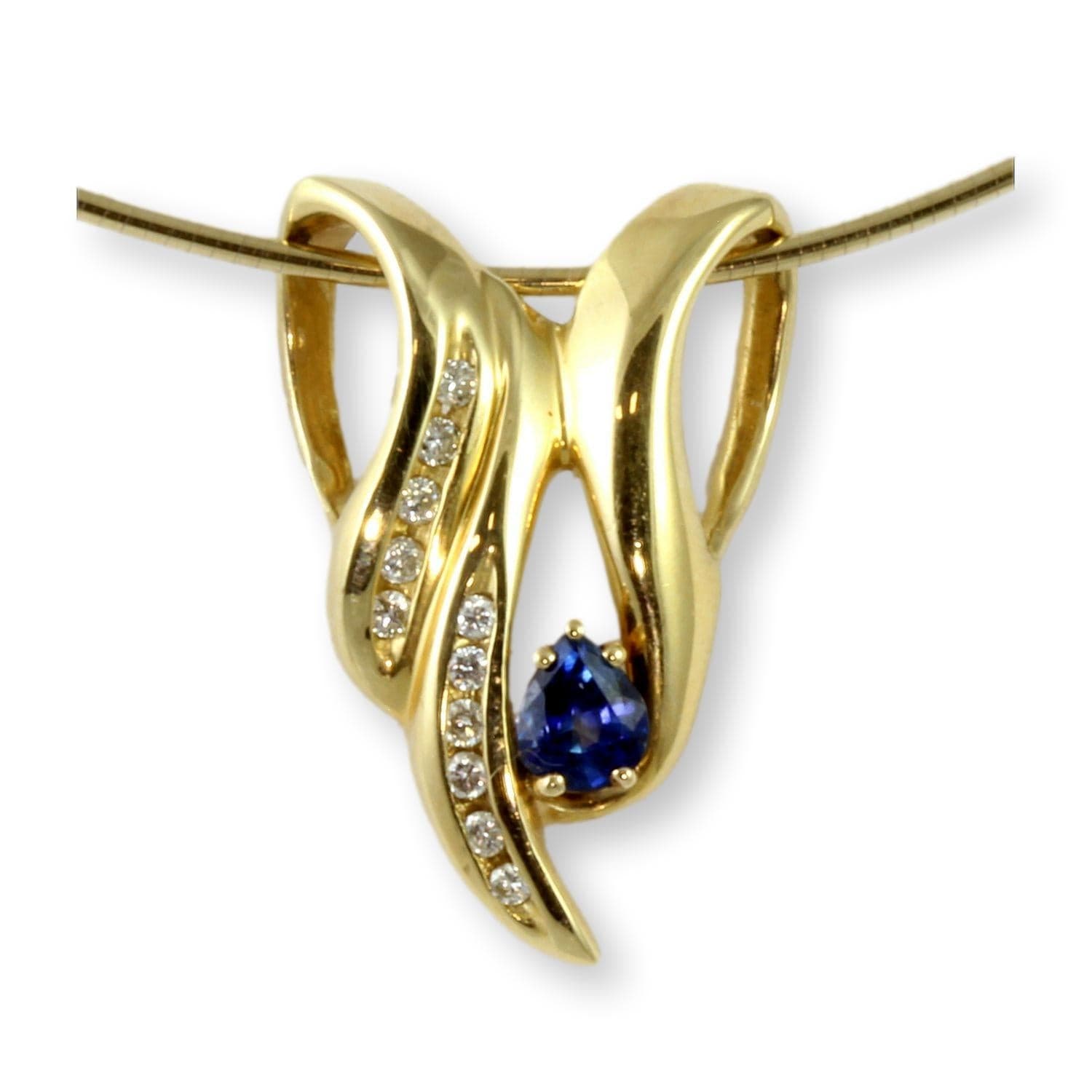 Natural Sapphire & Diamond 14K Gold Slide Pendant - 1.0"x.75" - Image 1