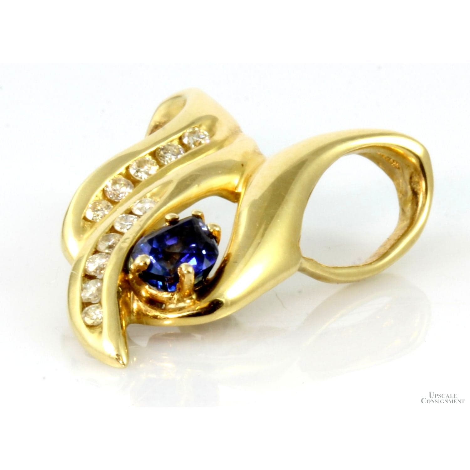 Natural Sapphire & Diamond 14K Gold Slide Pendant - 1.0"x.75" - Thumbnail 2