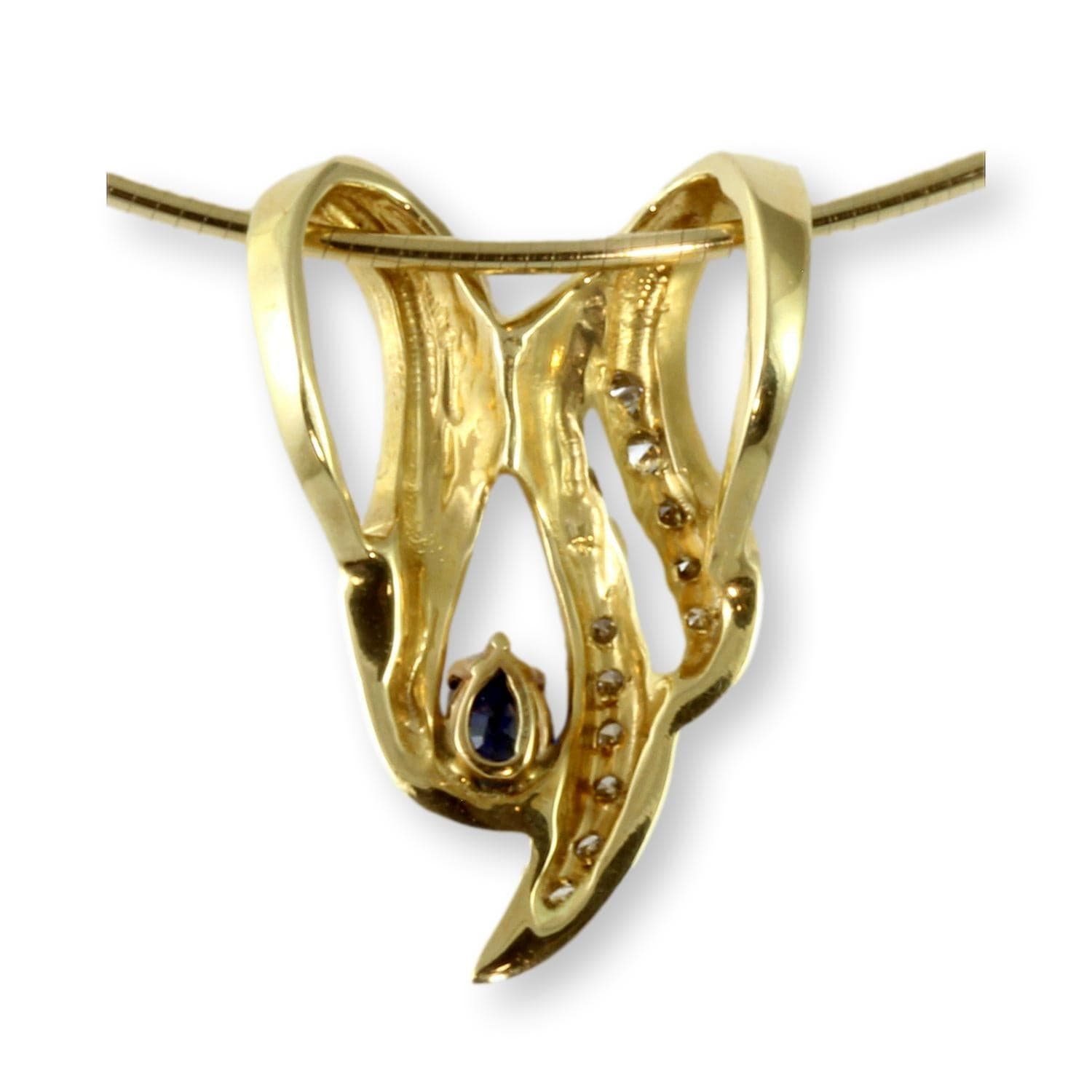 Natural Sapphire & Diamond 14K Gold Slide Pendant - 1.0"x.75" - Thumbnail 3