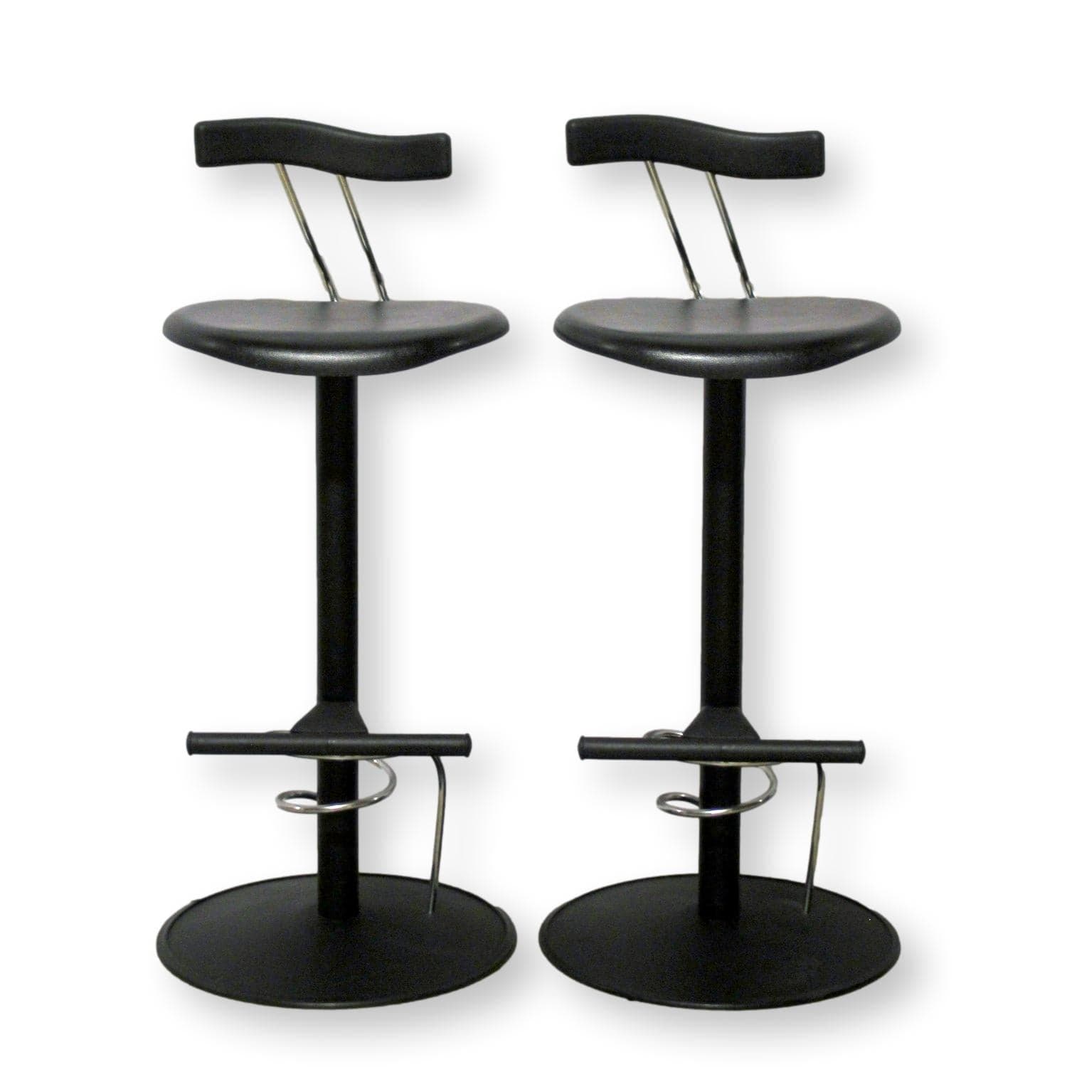 Pair of Ettore Sottsass Attrib. Post-Modern Memphis Milano Style Bar Stools - Black - Image 1