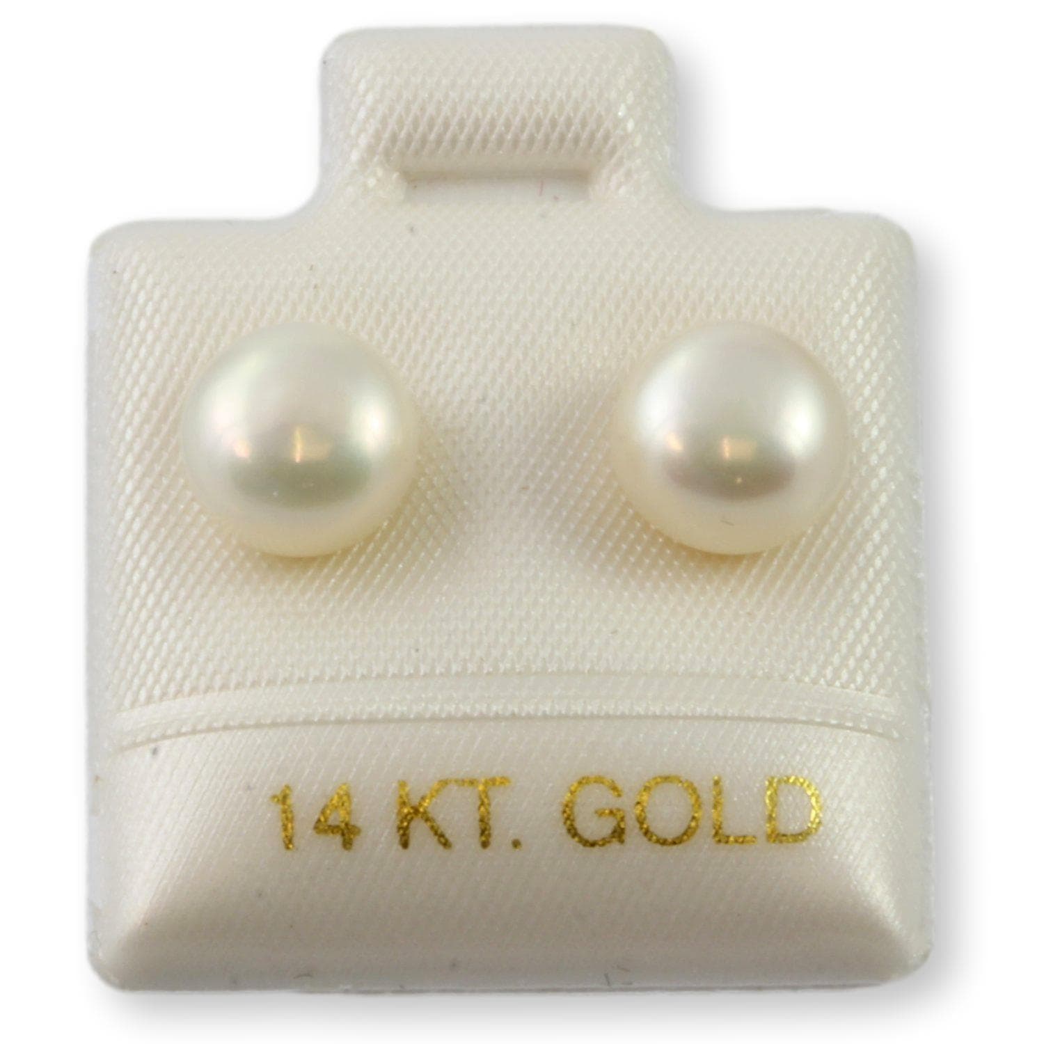 White Button Pearl 14K Gold Stud Earrings - Thumbnail 2