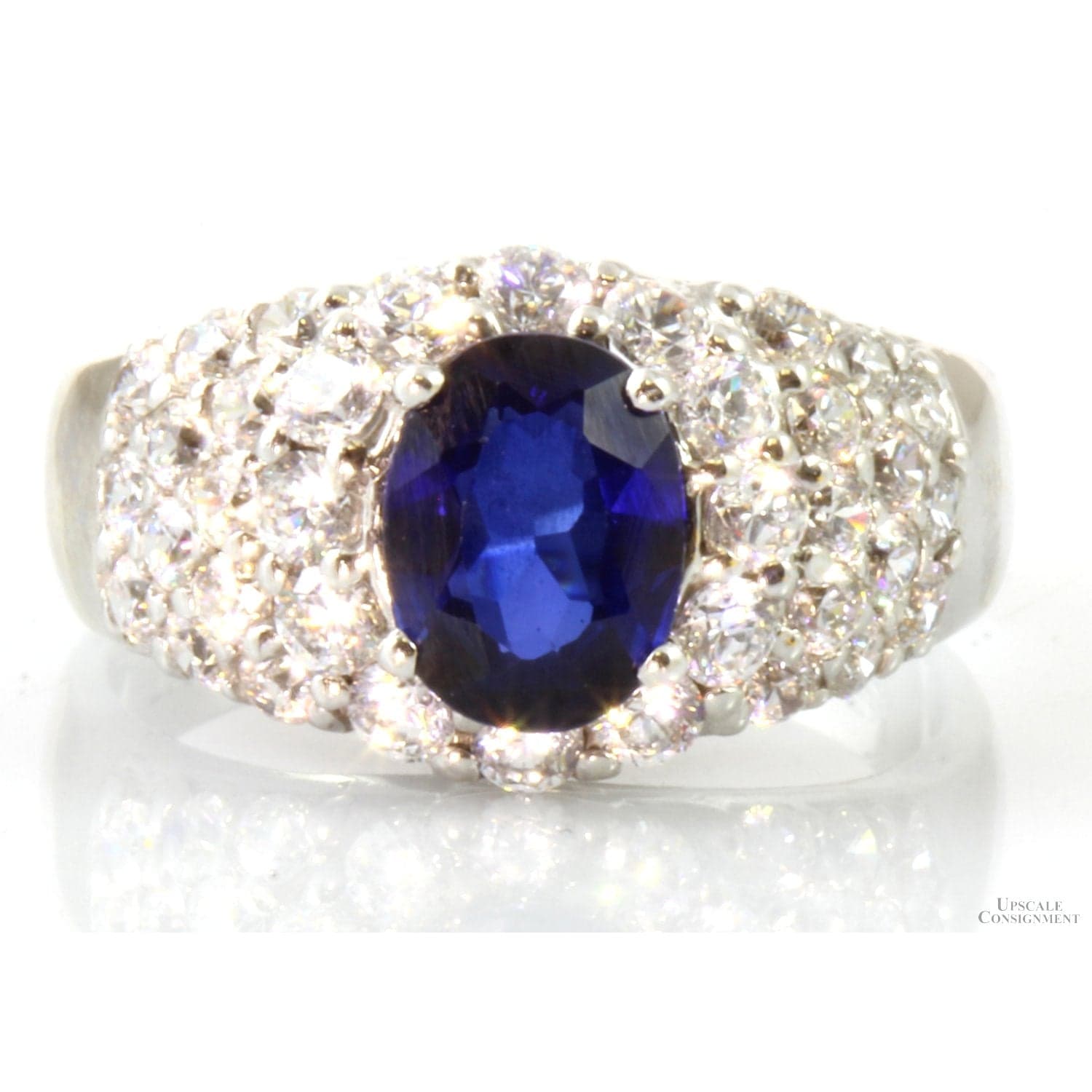 1.70ct Lab Created Sapphire & CZ 18K White Gold Dome Ring - Size 7 - Image 1