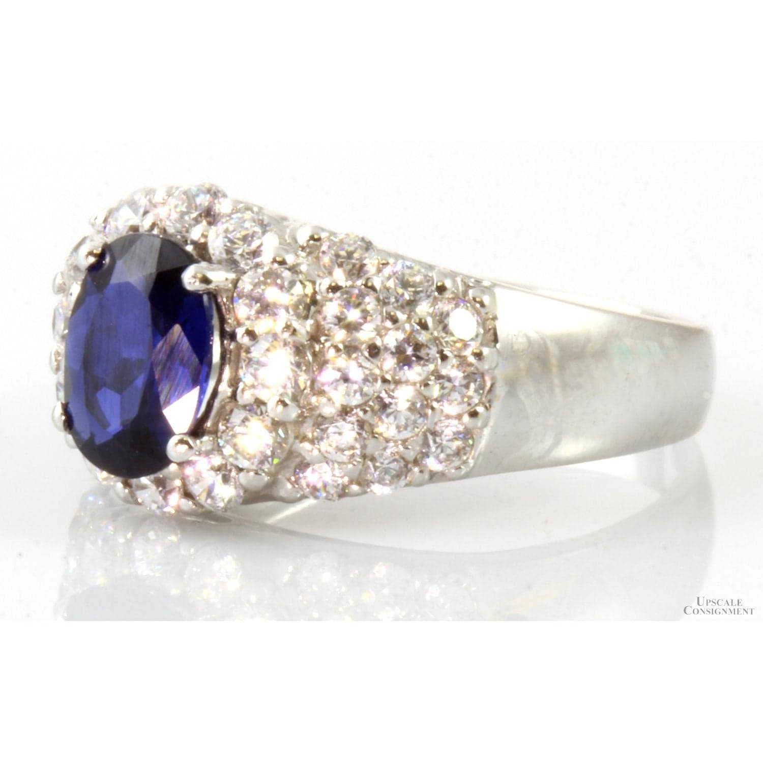 1.70ct Lab Created Sapphire & CZ 18K White Gold Dome Ring - Size 7 - Thumbnail 2