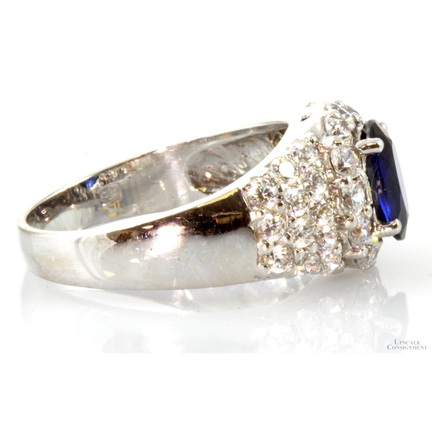 1.70ct Lab Created Sapphire & CZ 18K White Gold Dome Ring - Size 7 - Thumbnail 3