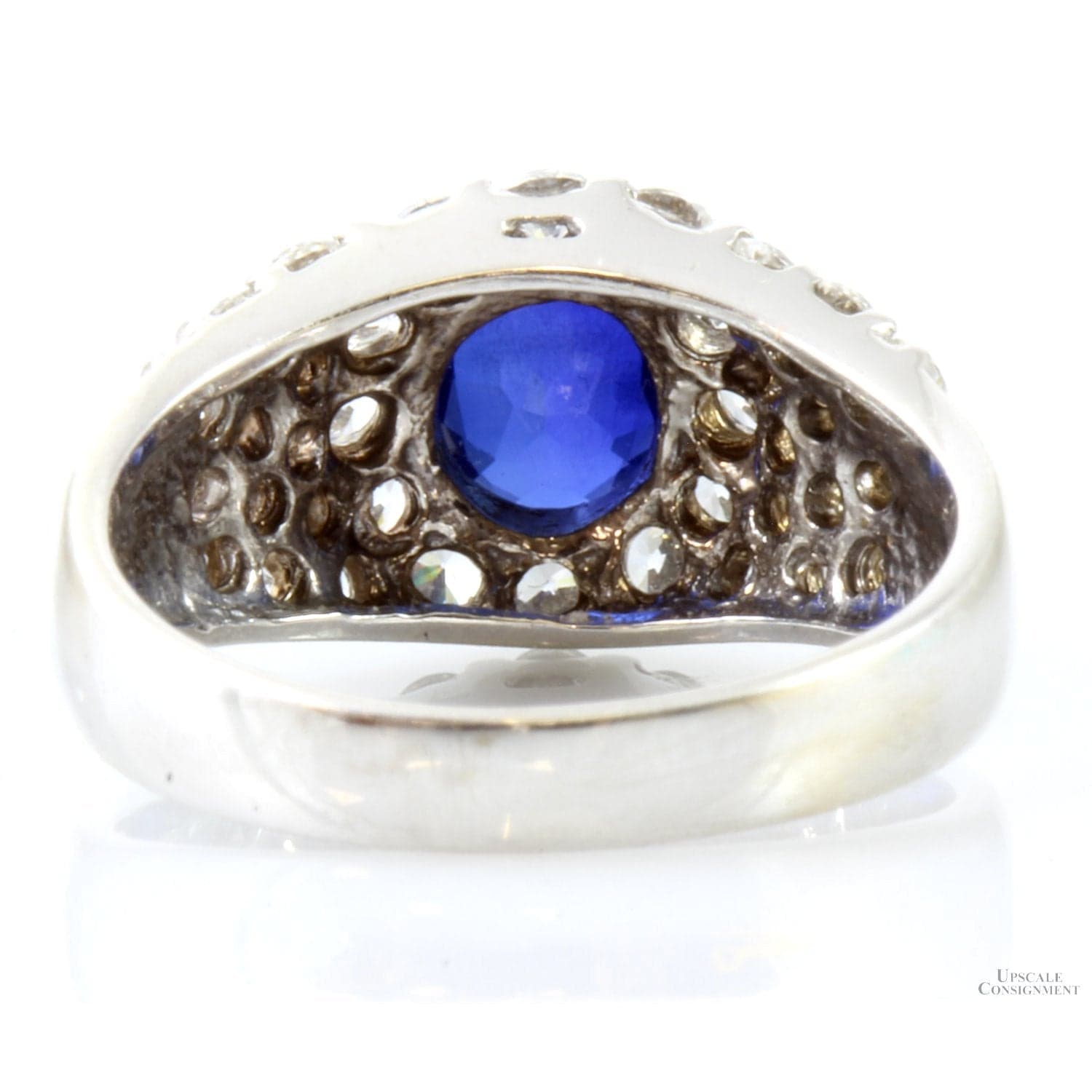 1.70ct Lab Created Sapphire & CZ 18K White Gold Dome Ring - Size 7 - Thumbnail 4