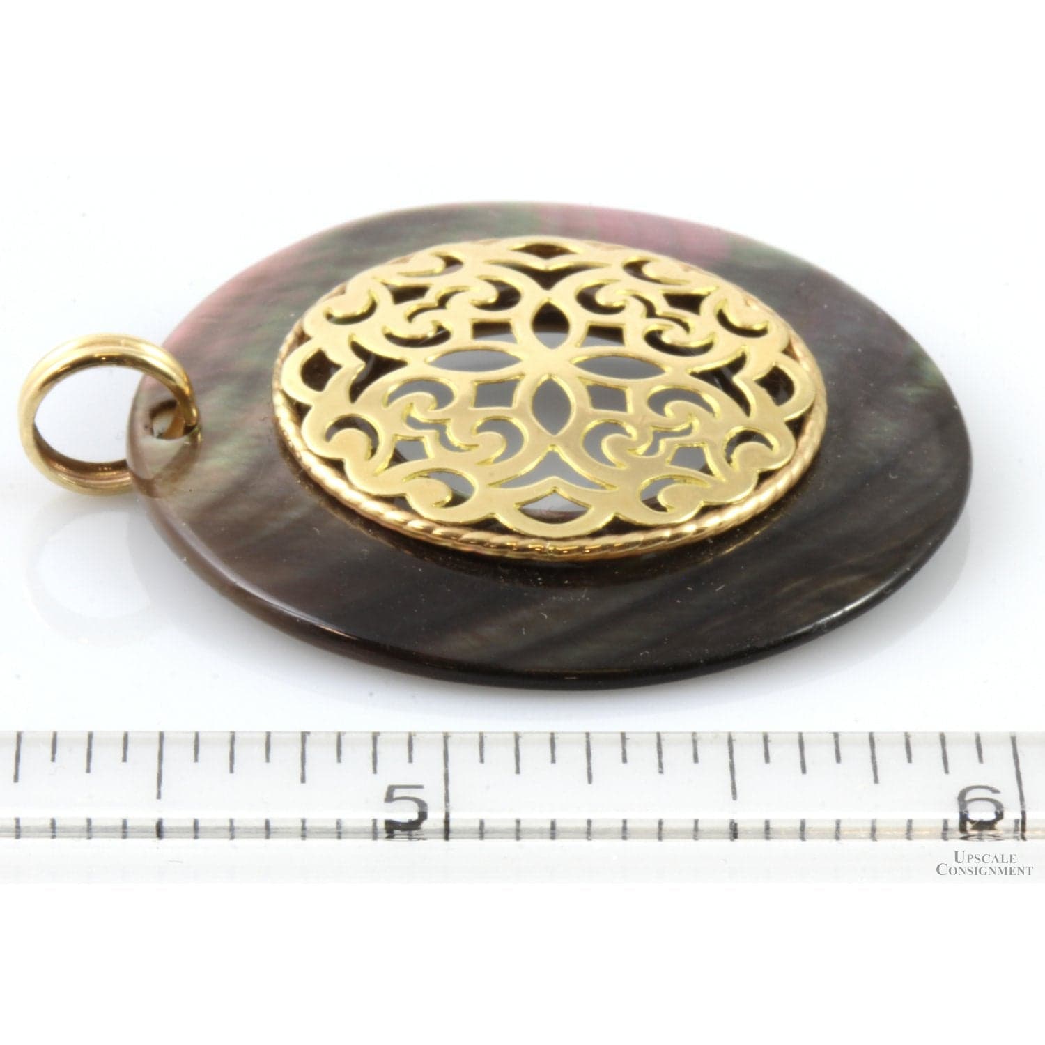 Mother of Pearl Decorative 14K Yellow Gold Pendant - 1.75" - Thumbnail 3