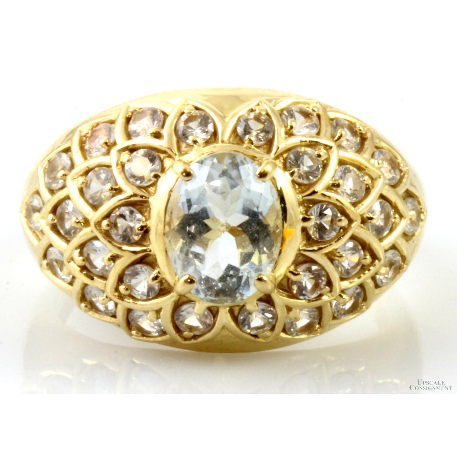 1.10ct Aquamarine & White Topaz 14K Yellow Gold Ring - Size 8 - Image 1