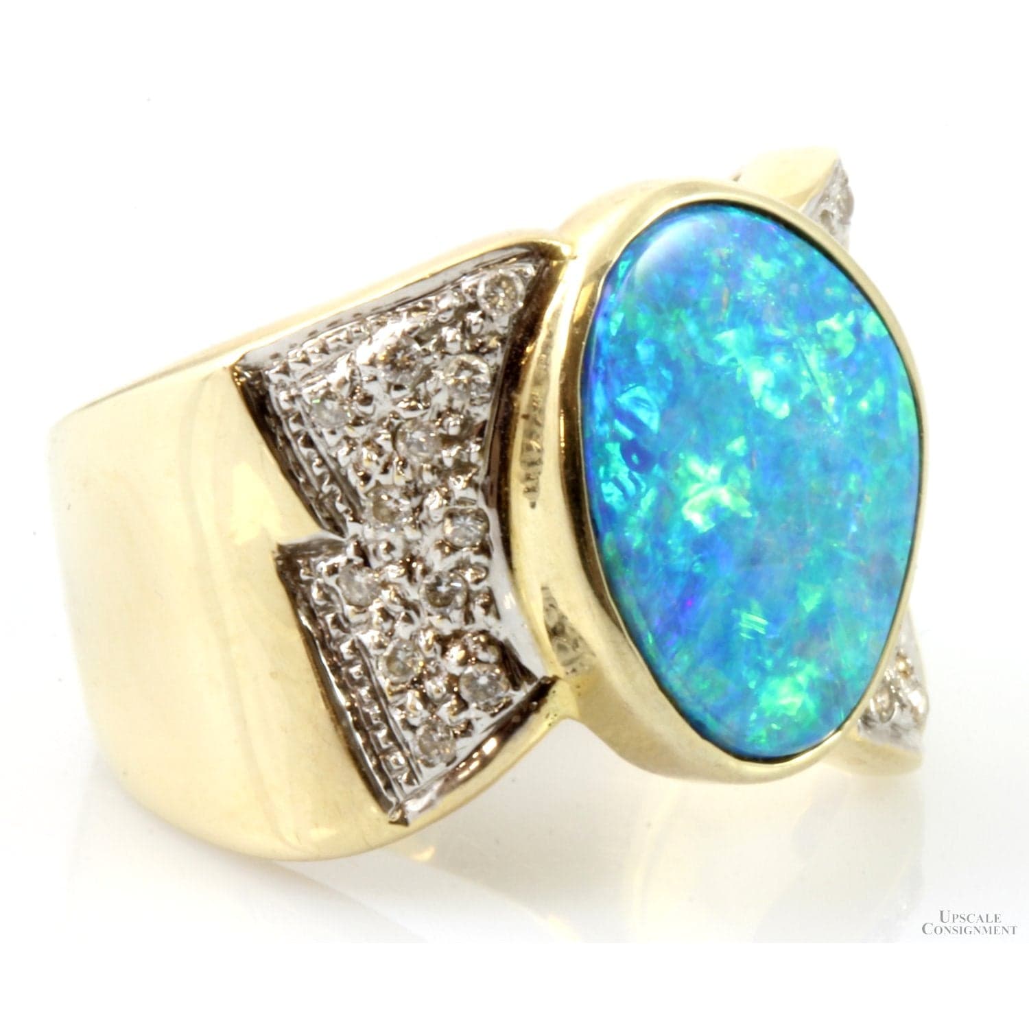Australian Black Opal Doublet & Diamond 14K Yellow Gold Ring - Size 7 - Thumbnail 2