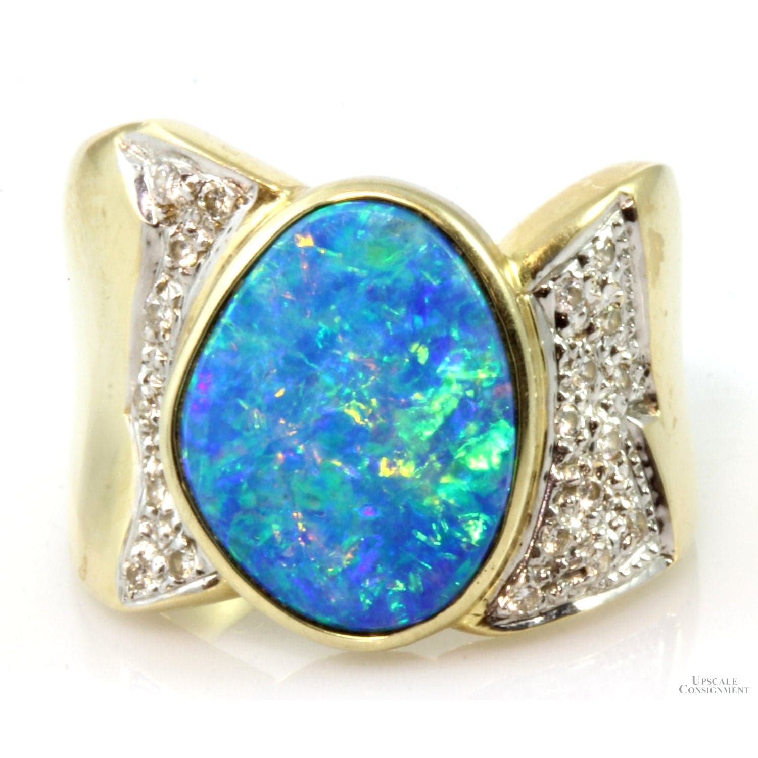 Australian Black Opal Doublet & Diamond 14K Yellow Gold Ring - Size 7 - Image 1