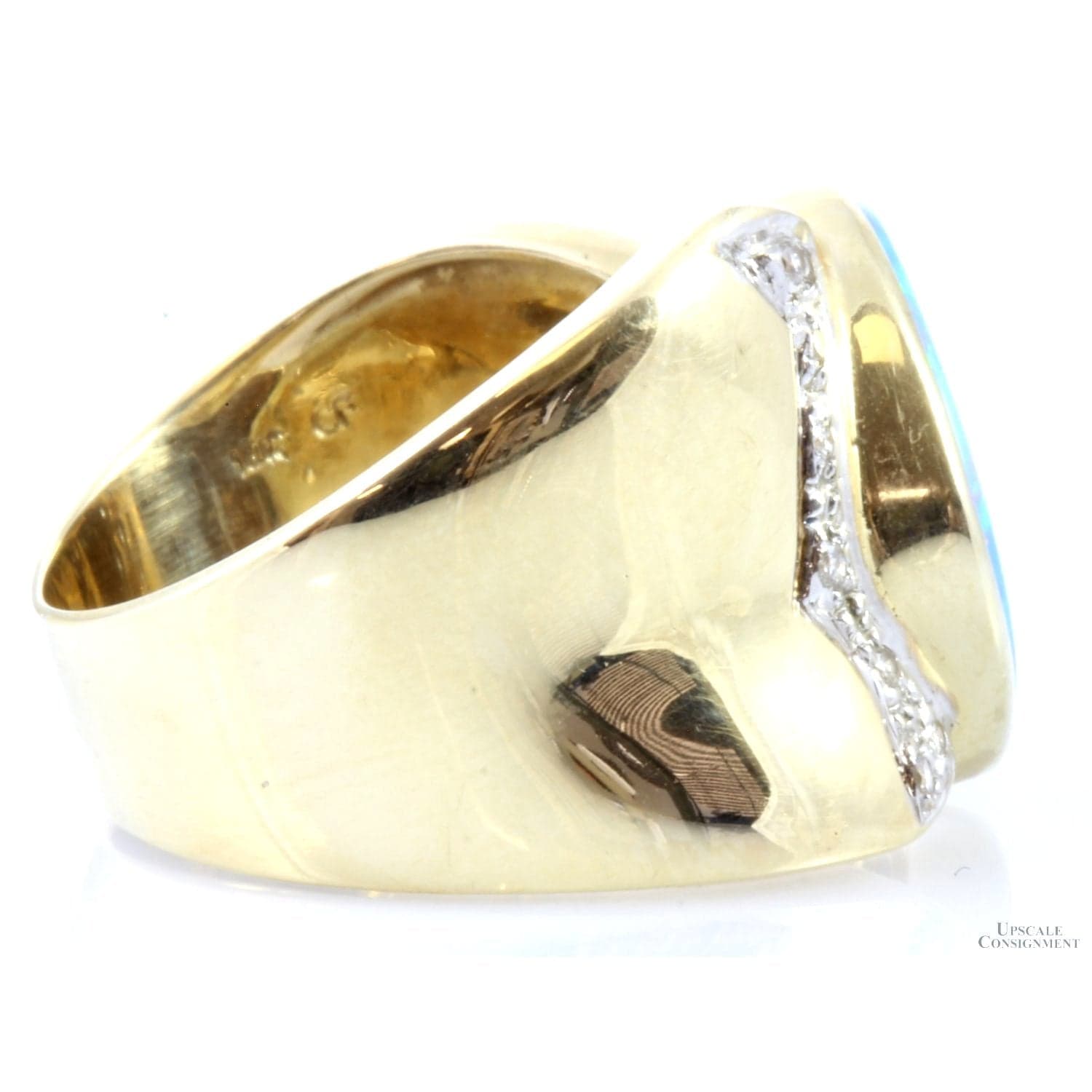 Australian Black Opal Doublet & Diamond 14K Yellow Gold Ring - Size 7 - Thumbnail 5