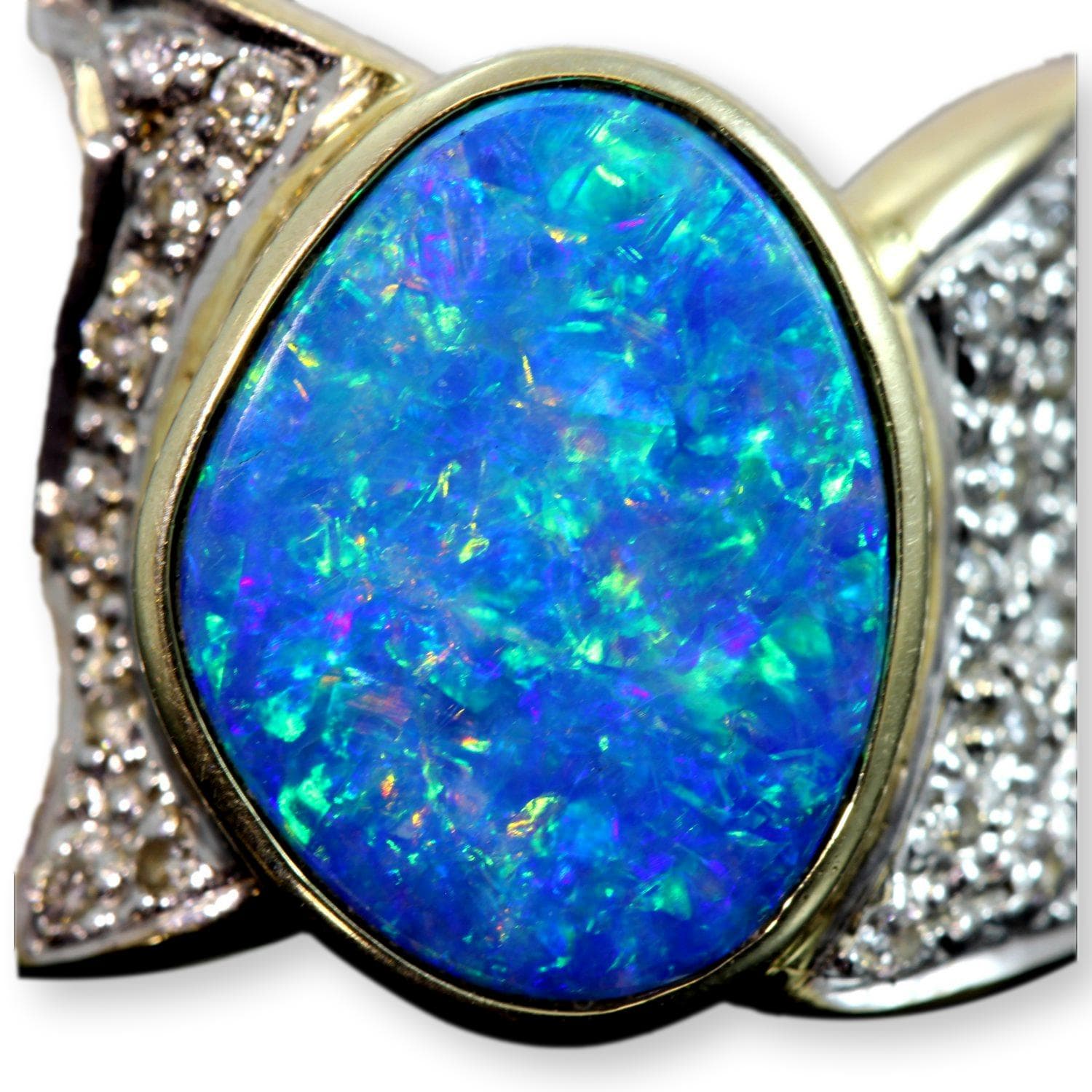 Australian Black Opal Doublet & Diamond 14K Yellow Gold Ring - Size 7 - Thumbnail 4