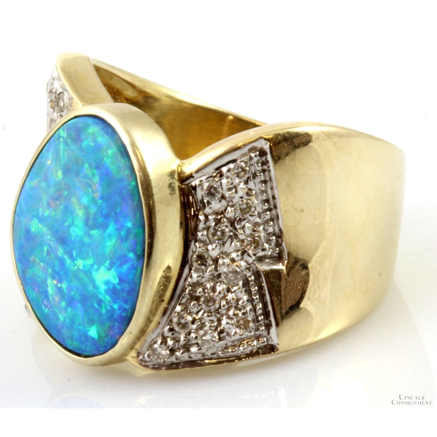 Australian Black Opal Doublet & Diamond 14K Yellow Gold Ring - Size 7 - Thumbnail 3