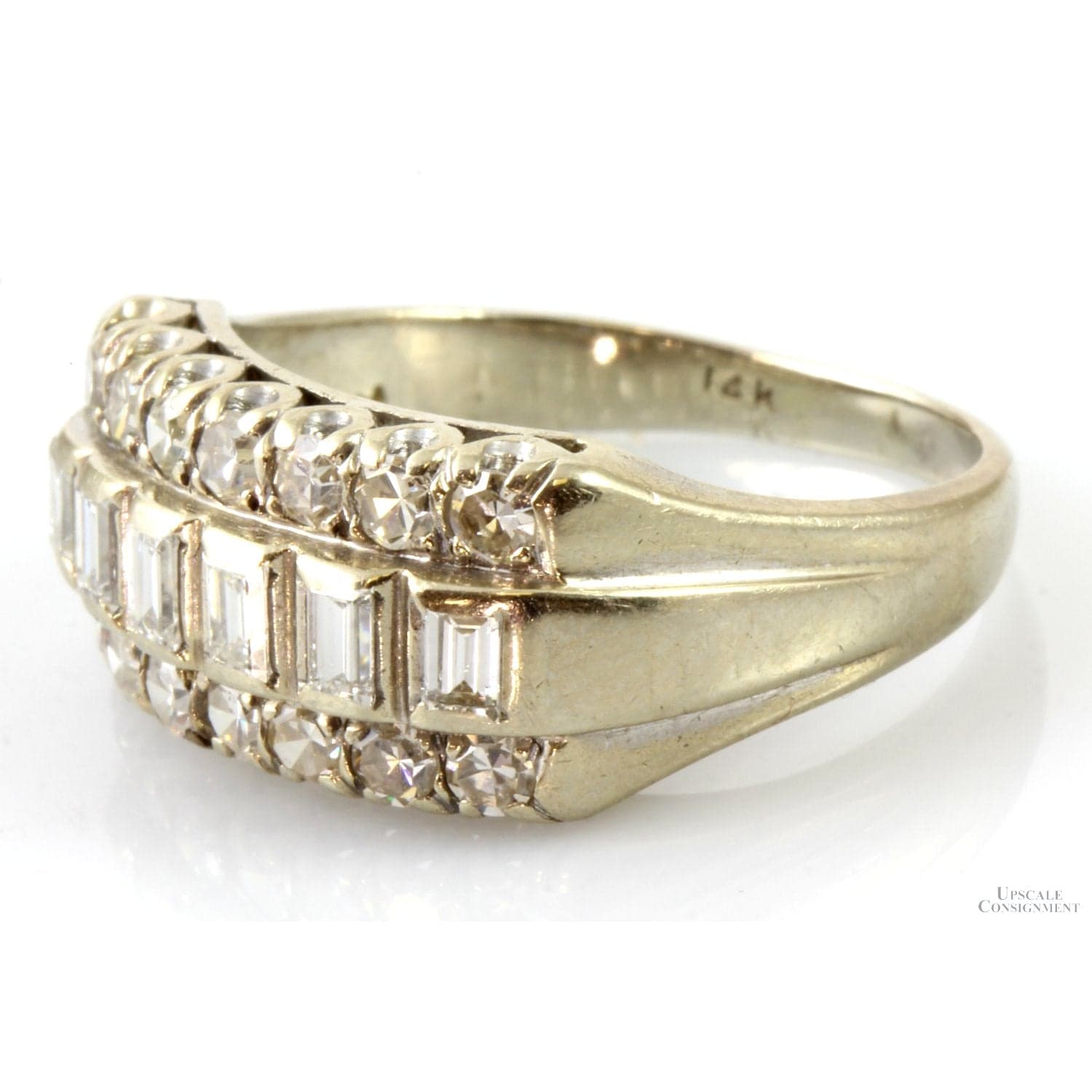 1.05ctw Diamond 14K White Gold Art Deco Styled Ring - Size 6.5 - Thumbnail 3