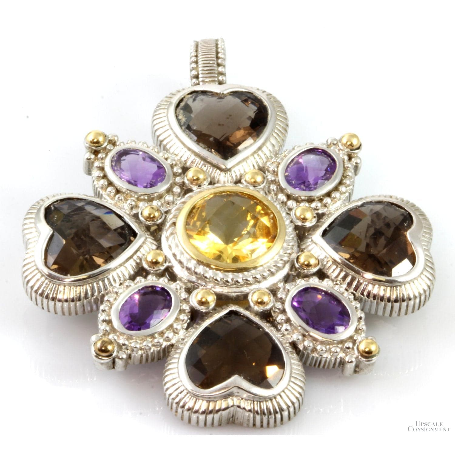 Sterling Silver & 14K Gold 17ctw Multi-Gemstone Pendant Brooch - 2.375"(l) - Thumbnail 2