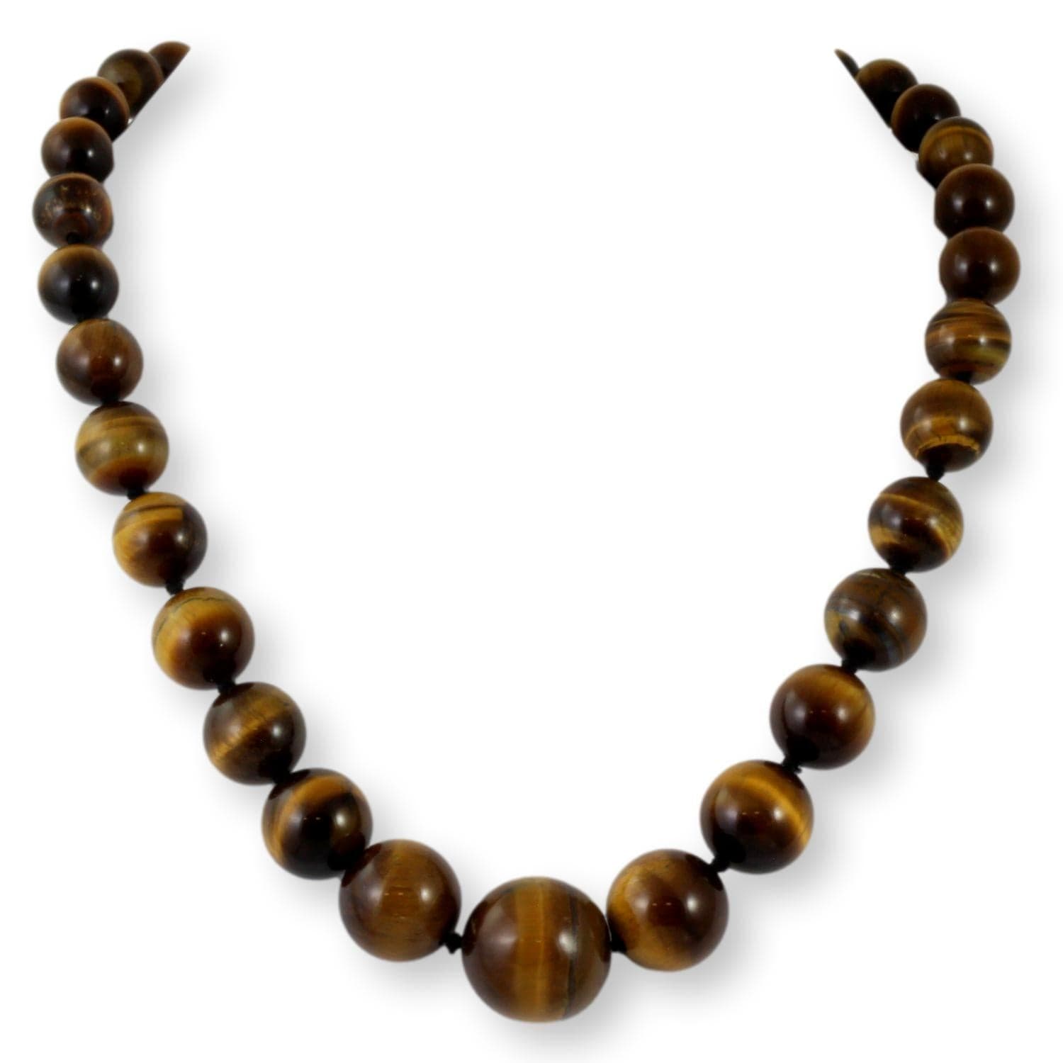 Graduated Tiger's Eye Handknotted Bead 14K Gold Necklace - 19 in - Image 1