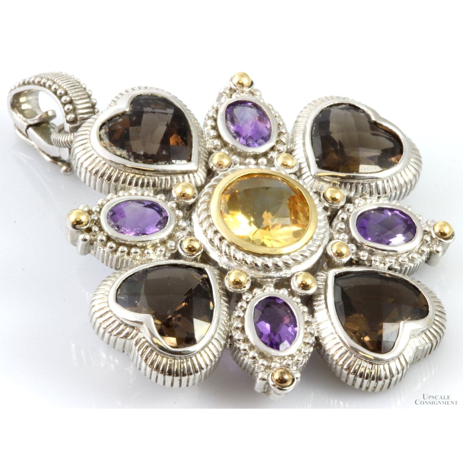 Sterling Silver & 14K Gold 17ctw Multi-Gemstone Pendant Brooch - 2.375"(l) - Image 1
