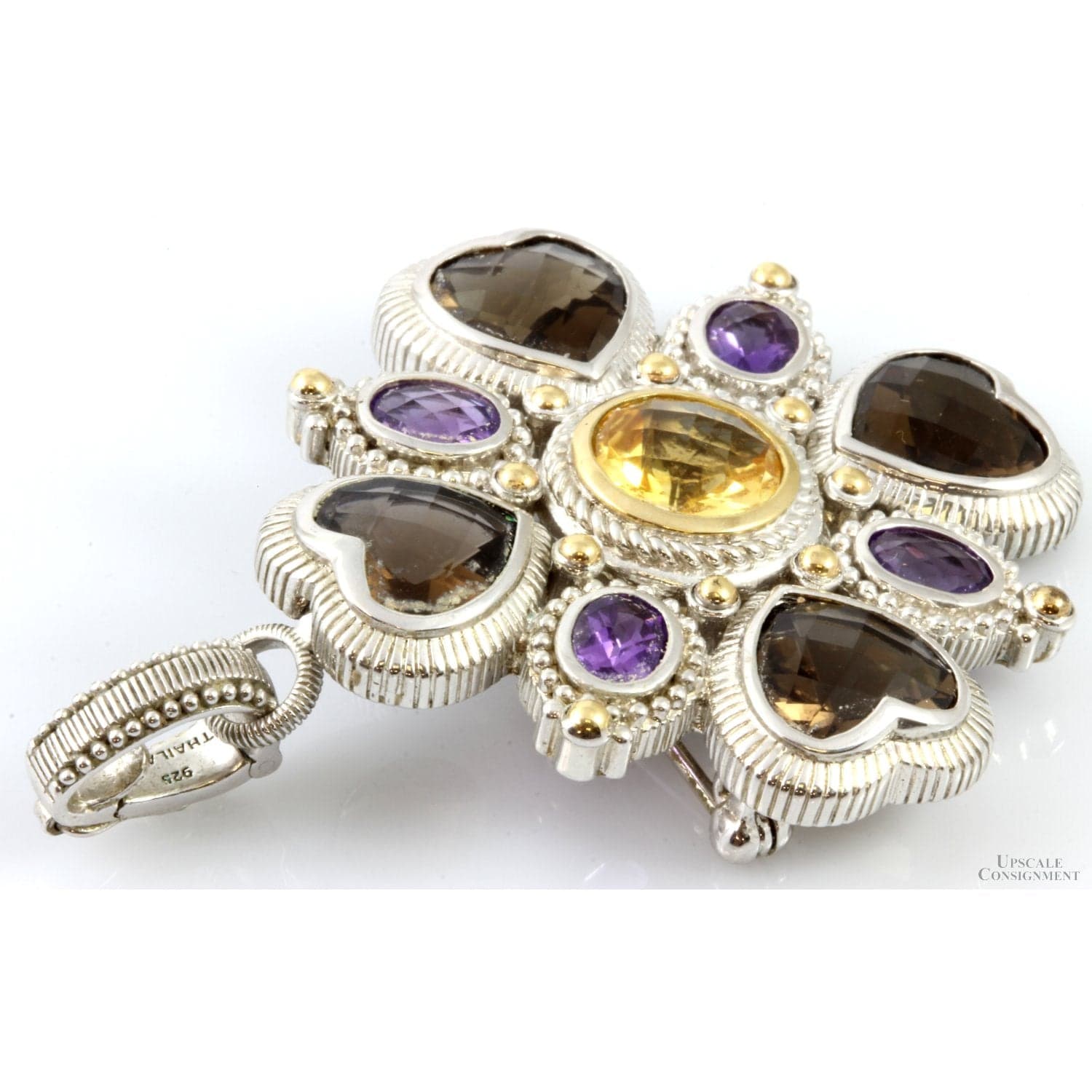 Sterling Silver & 14K Gold 17ctw Multi-Gemstone Pendant Brooch - 2.375"(l) - Thumbnail 3