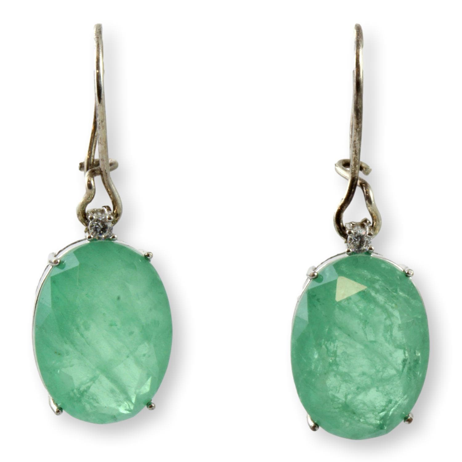 Green Quartz Doublet & Diamond Silver Tone Earrings - 1.5 in - Image 1