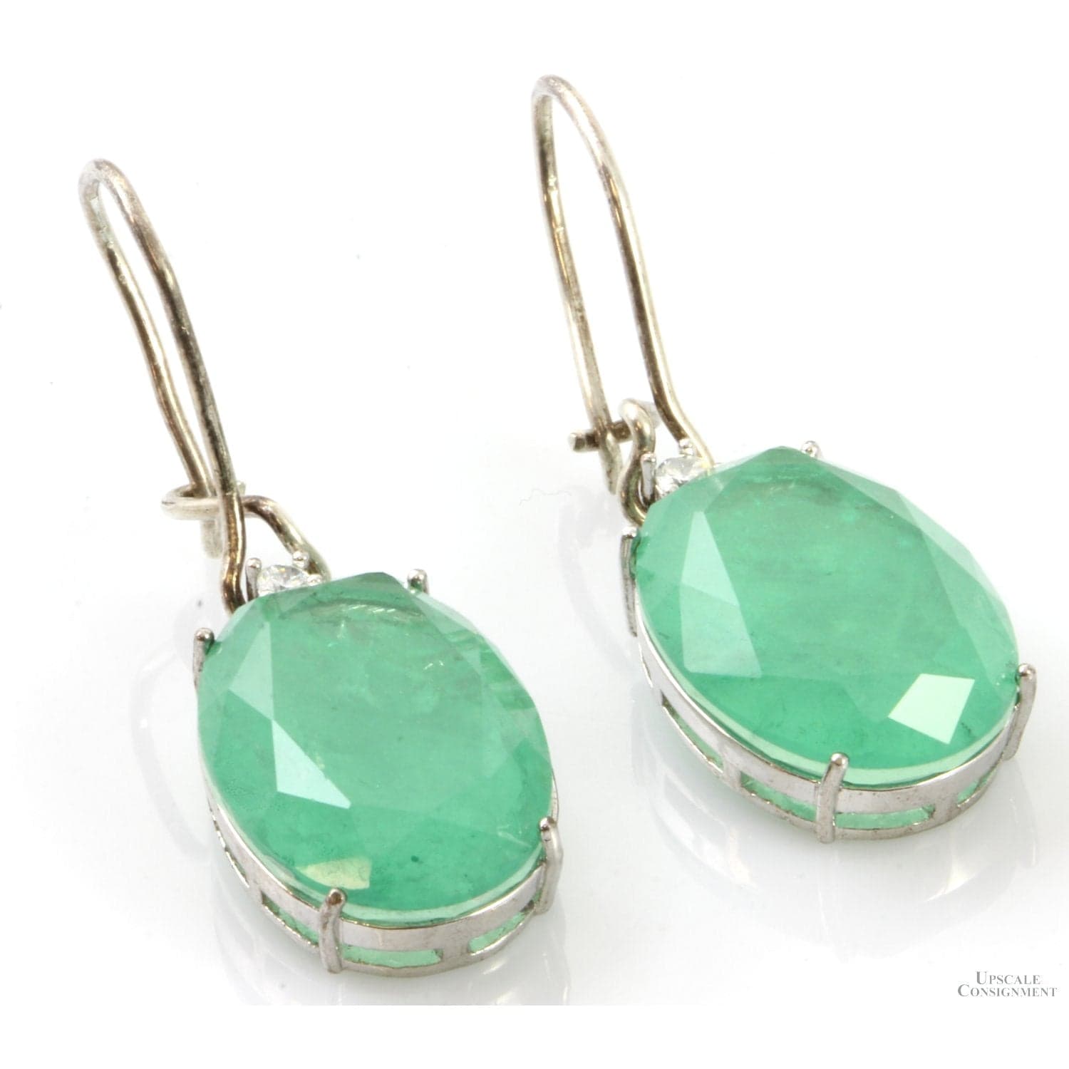Green Quartz Doublet & Diamond Silver Tone Earrings - 1.5 in - Thumbnail 3