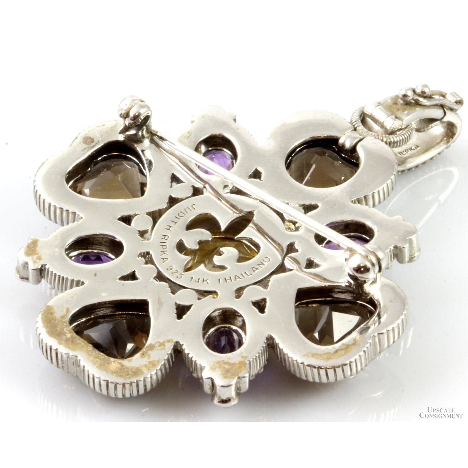 Sterling Silver & 14K Gold 17ctw Multi-Gemstone Pendant Brooch - 2.375"(l) - Thumbnail 4