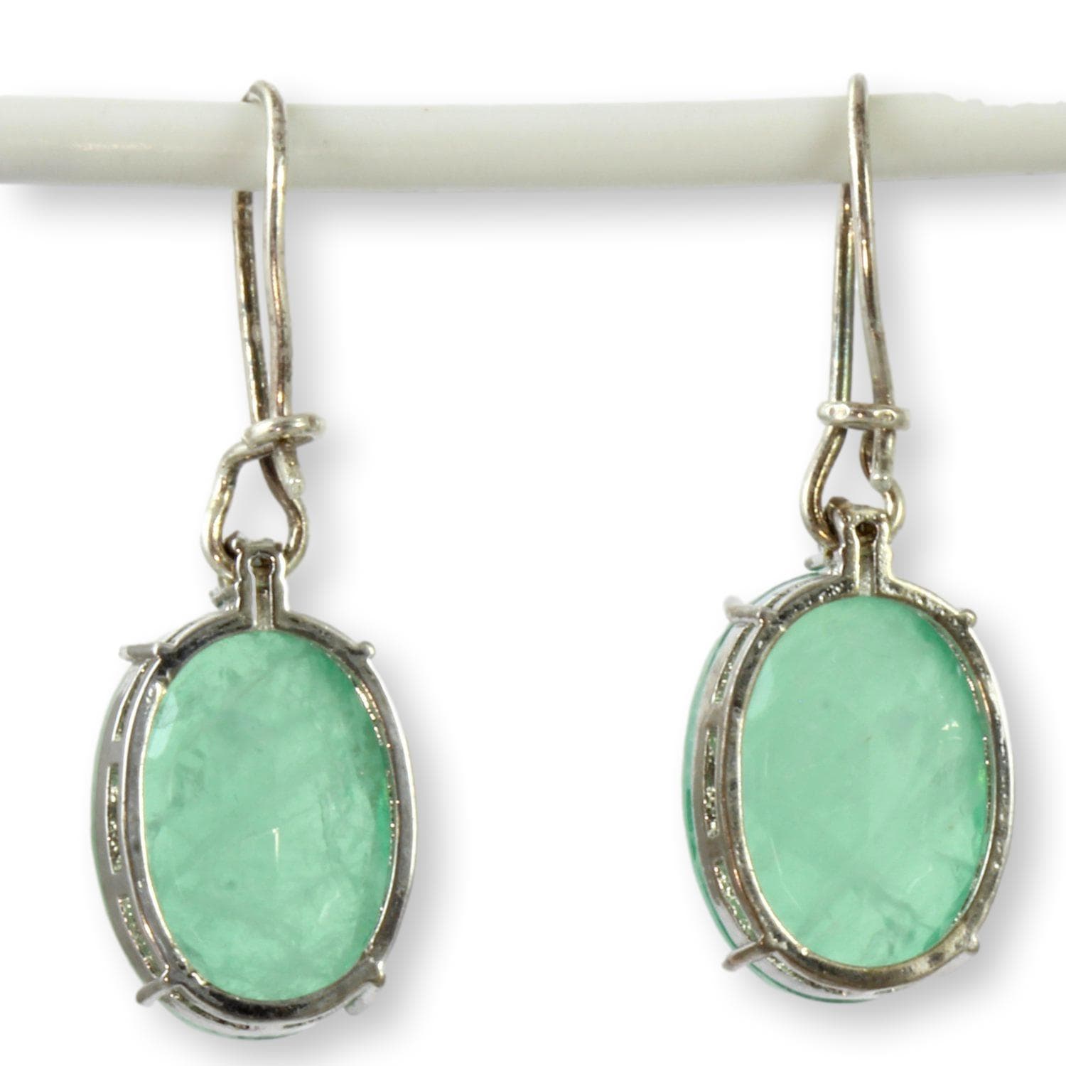 Green Quartz Doublet & Diamond Silver Tone Earrings - 1.5 in - Thumbnail 5