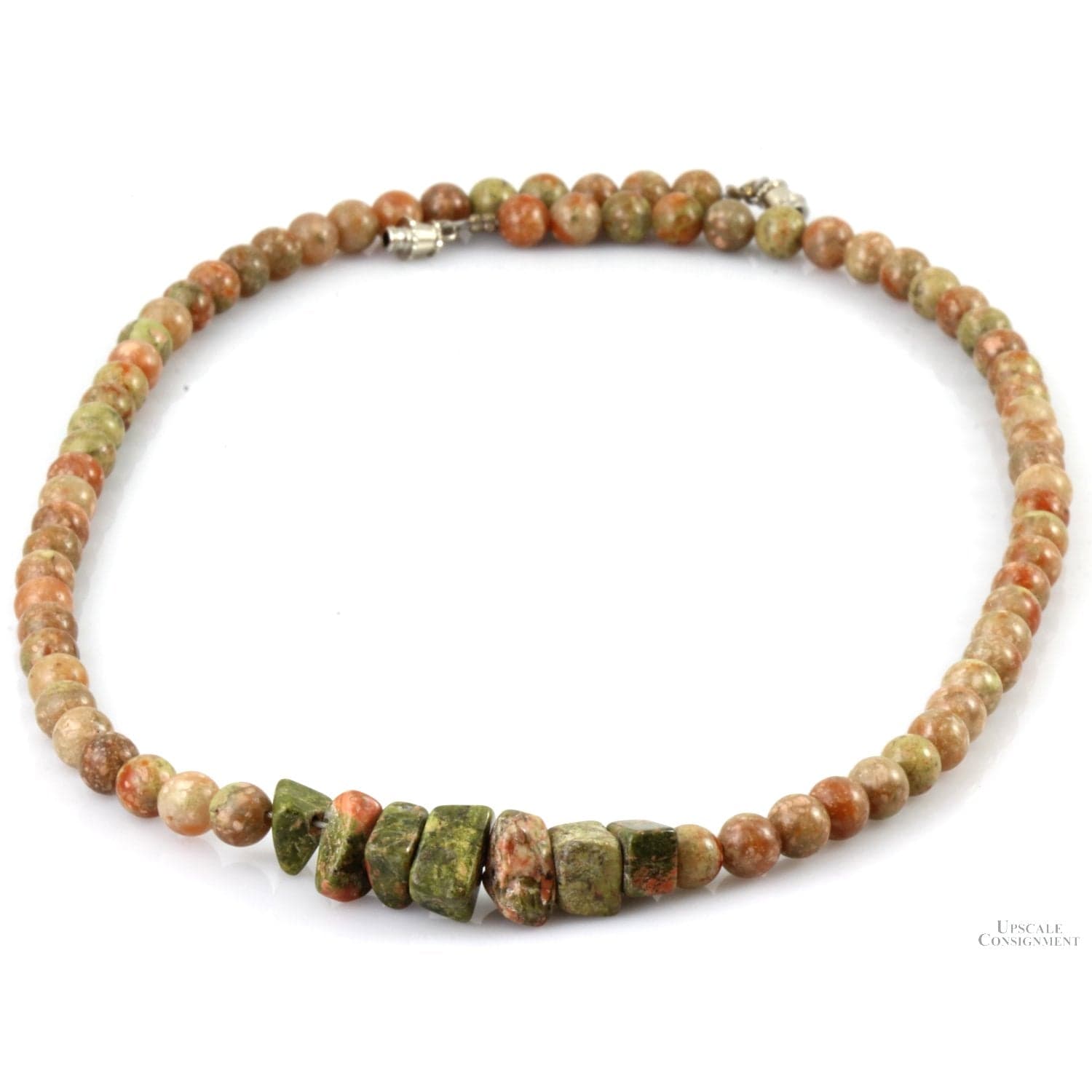 Unakite Round & Rough Bead Sterling Silver Necklace - 19 in - Image 1