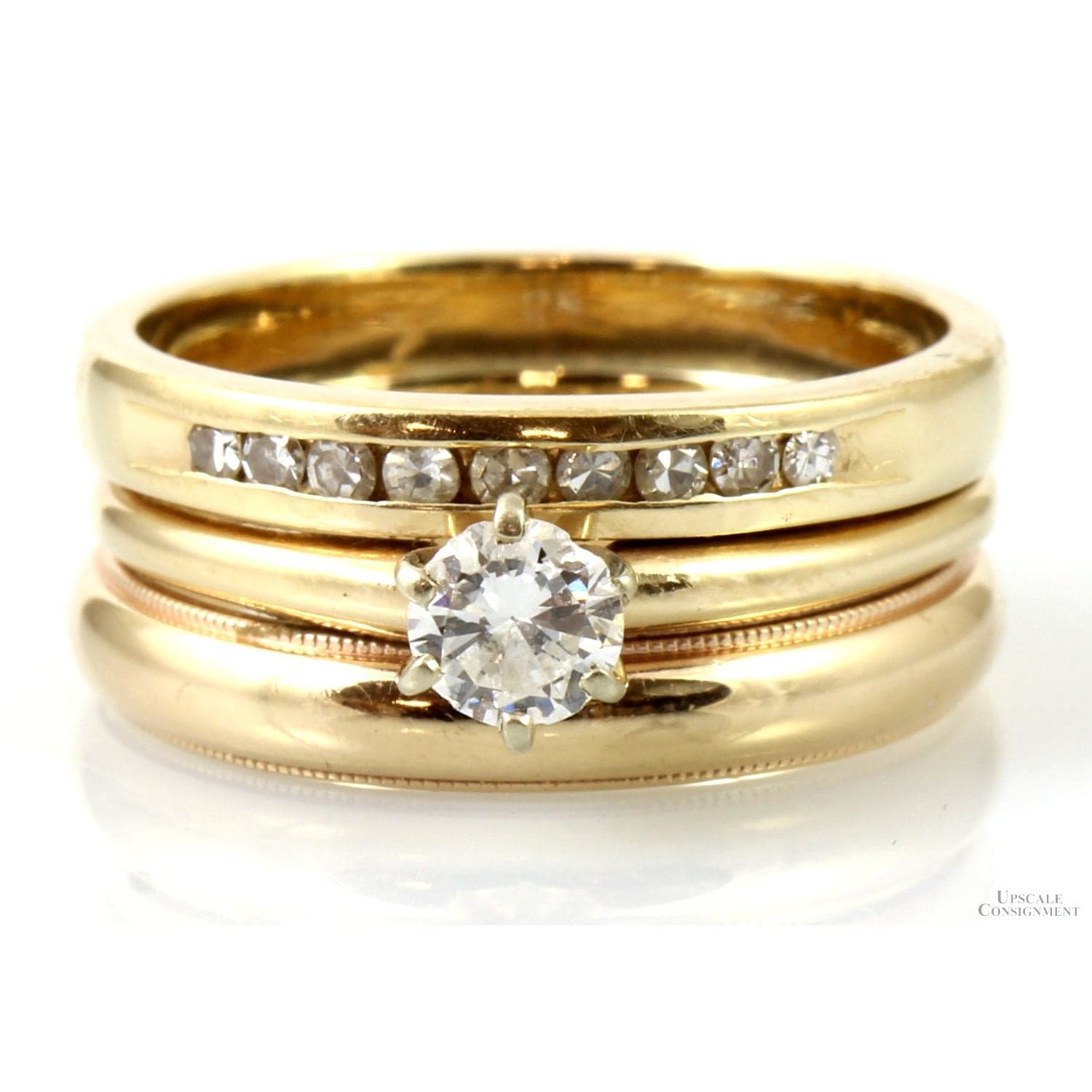 .64ctw Diamond Engagement & 14K Yellow Gold Wedding Bands - Size 9 - Image 1