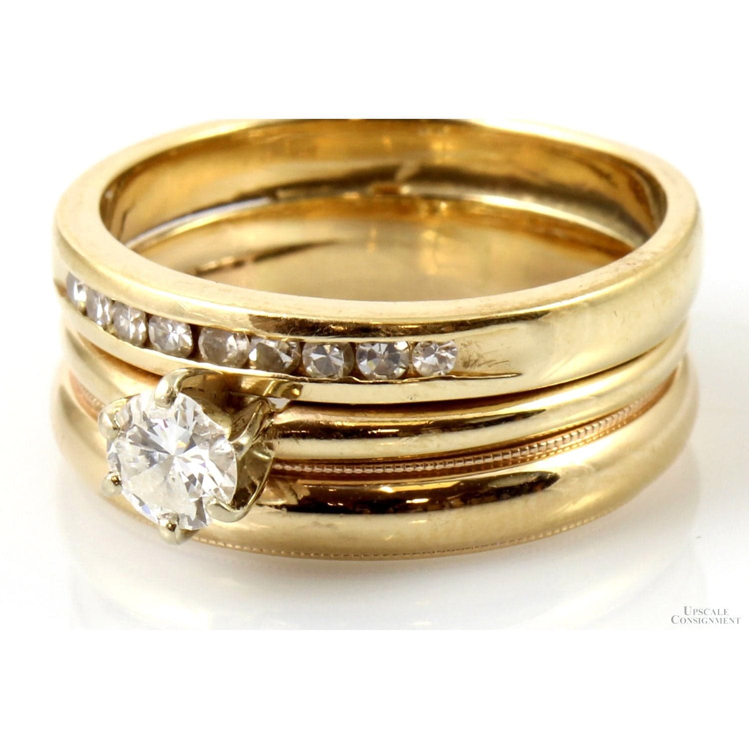 .64ctw Diamond Engagement & 14K Yellow Gold Wedding Bands - Size 9 - Thumbnail 3