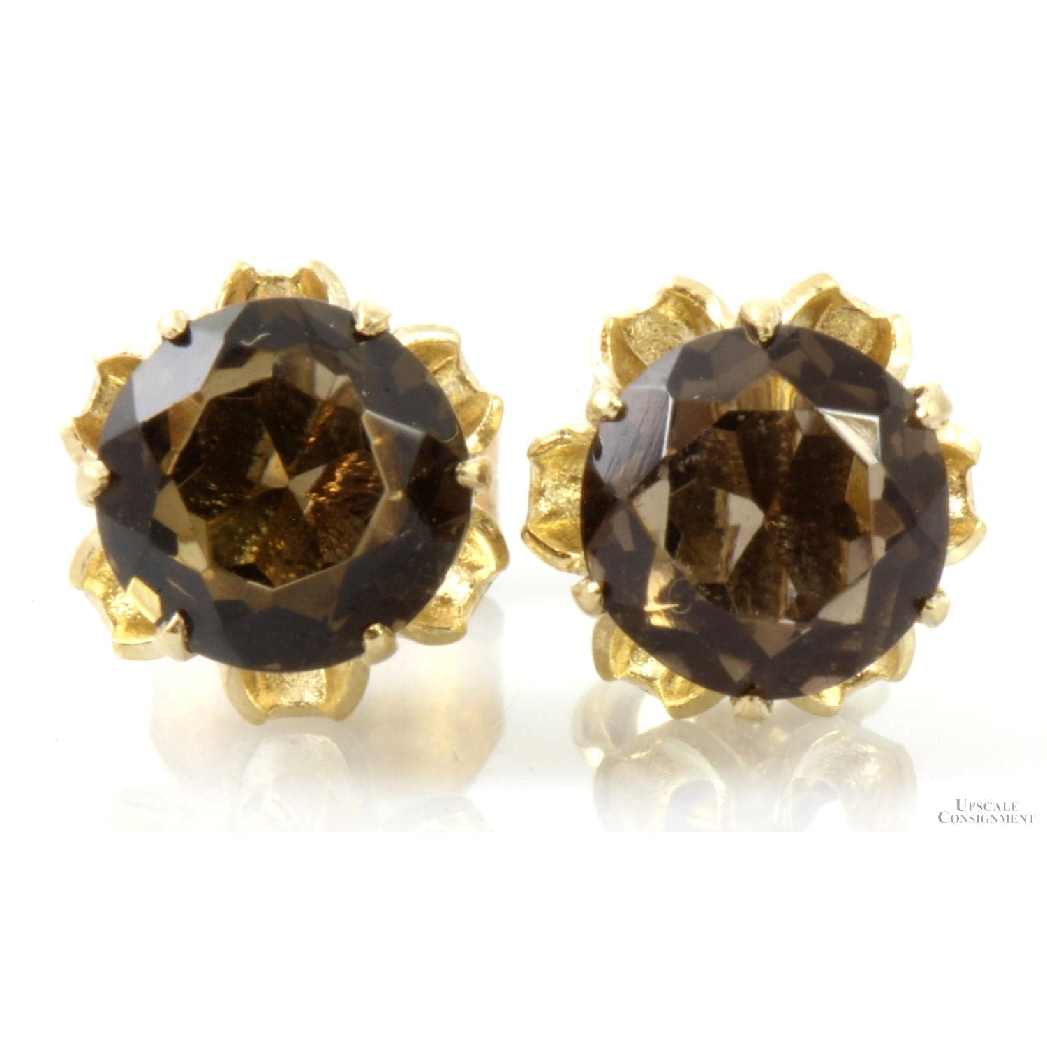 14K Yellow Gold Round Smoky Quartz Stud Earrings - Image 1
