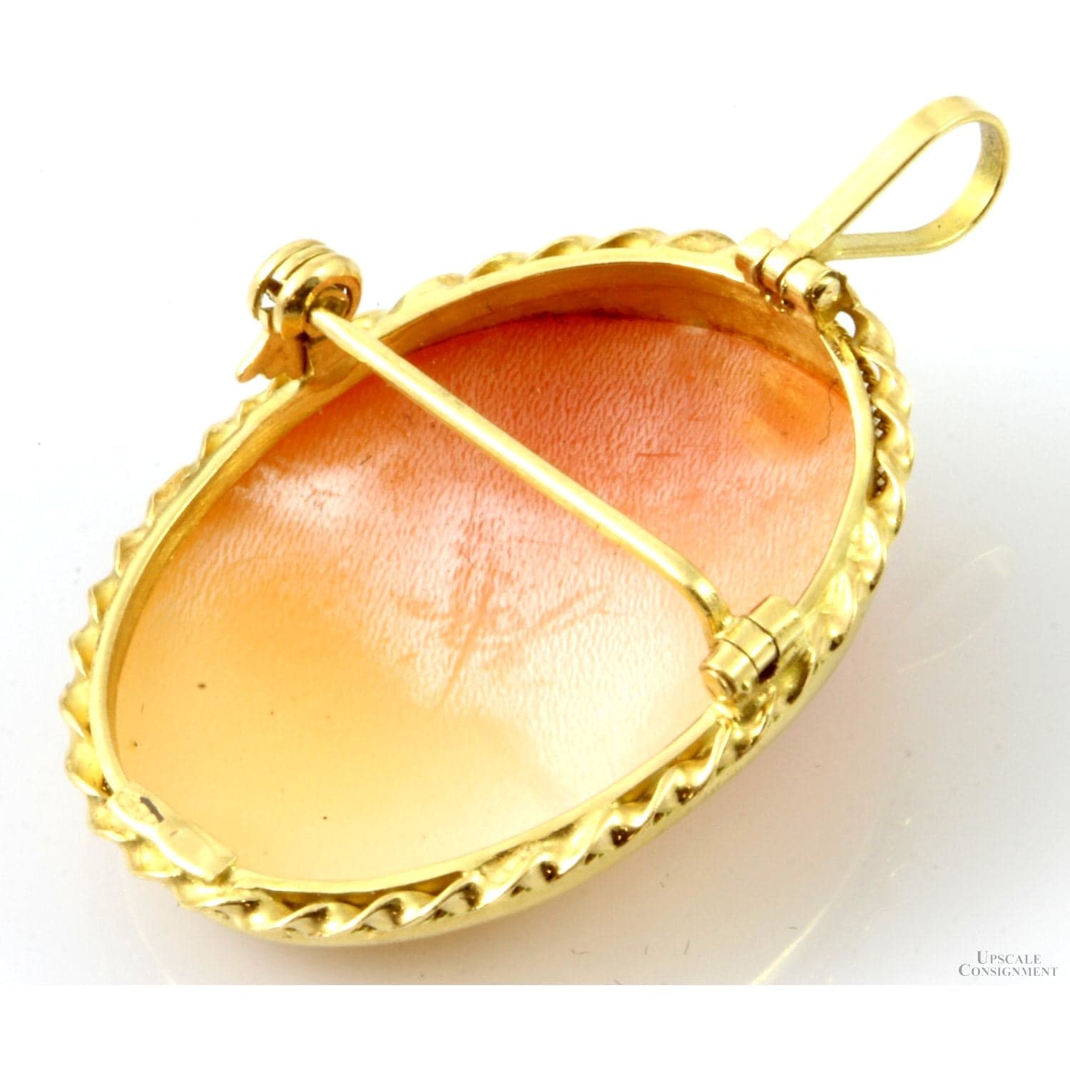 Italian 18K Yellow Gold Carved Shell Cameo Brooch Pendant - Thumbnail 6