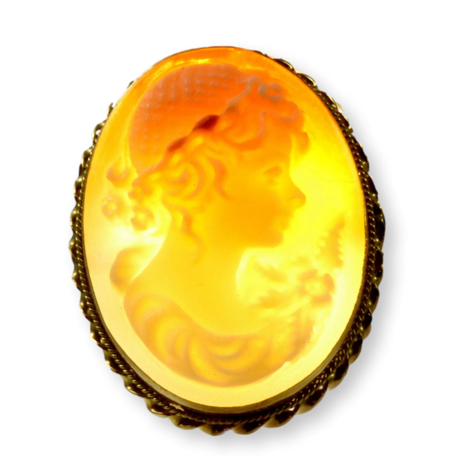 Italian 18K Yellow Gold Carved Shell Cameo Brooch Pendant - Thumbnail 2