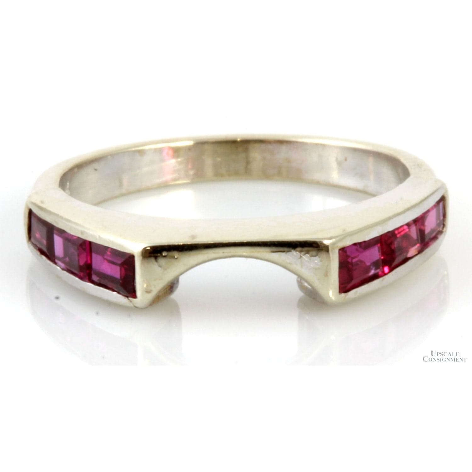 .65ctw Baguette Ruby 14K White Gold Enhancer Wrap Band - Size 5.5 - Thumbnail 2