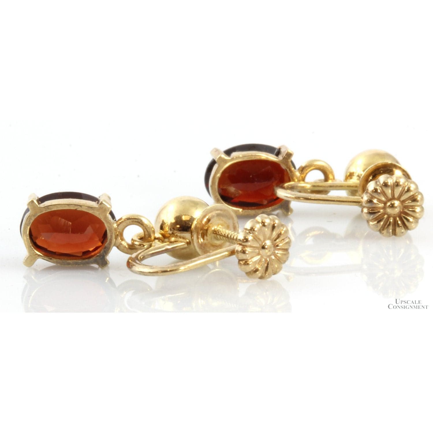 14K Gold Ball Screwback Earrings w/Grossular Garnet Dangles Charms - .6875"(l) - Thumbnail 2