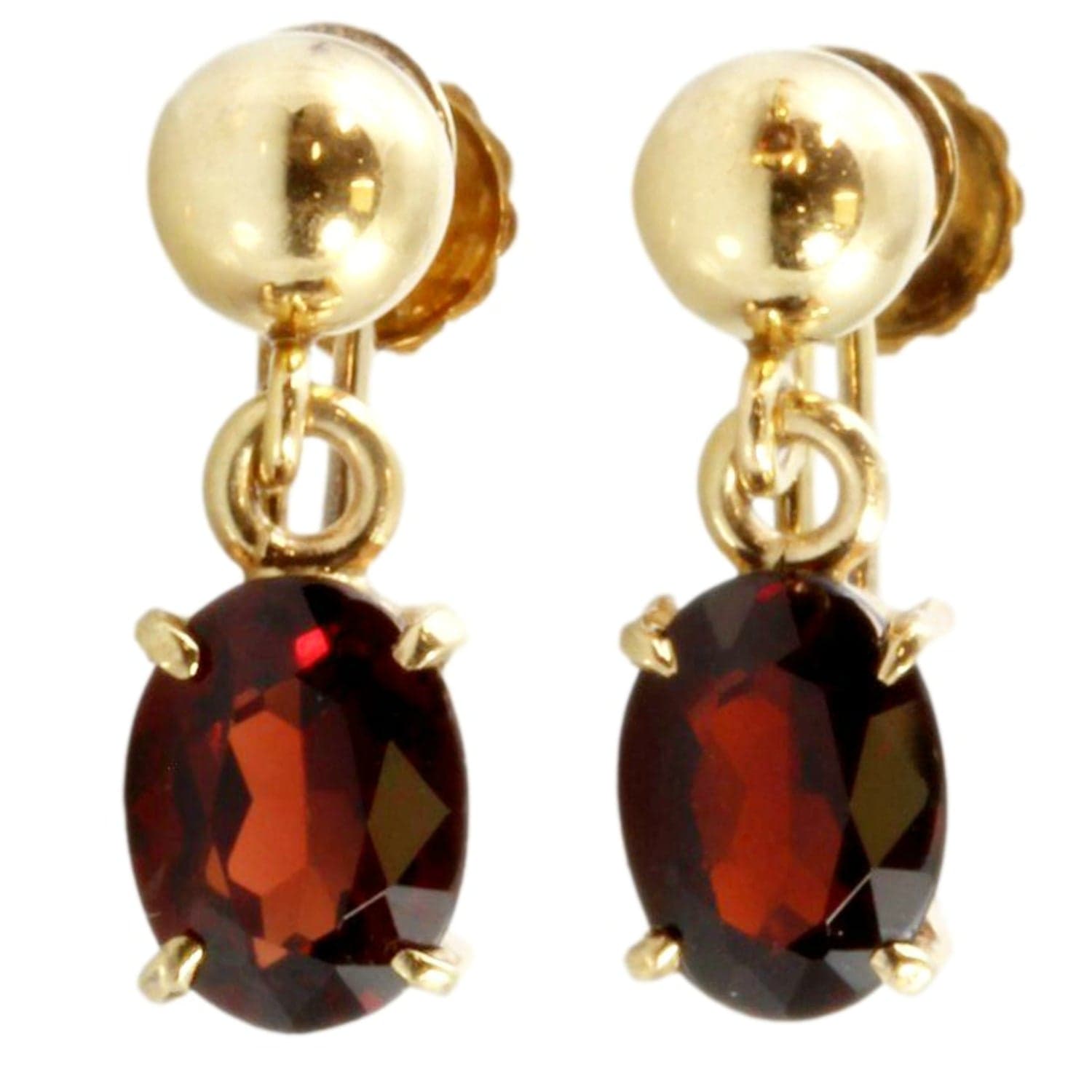14K Gold Ball Screwback Earrings w/Grossular Garnet Dangles Charms - .6875"(l) - Image 1