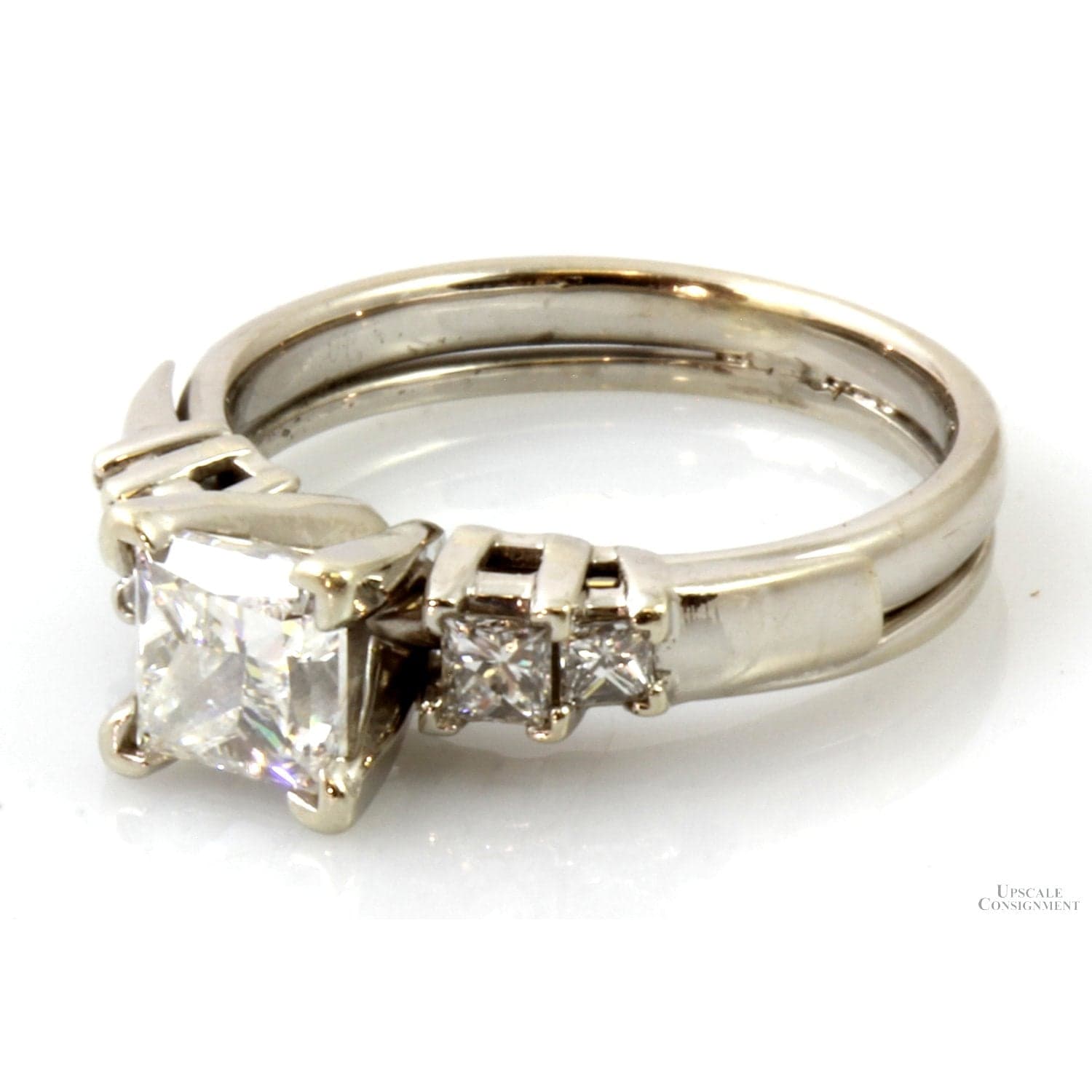 1.41ctw Princess Cut Diamond Wedding Set - 1.01ct Solitaire Diamond - Size 4.5 - Thumbnail 2