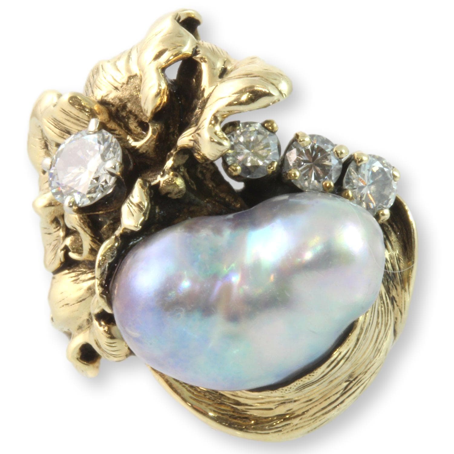 1.15ctw Diamond Blue-Gray Baroque Pearl 14K Gold Ring - Size 7 - Image 1