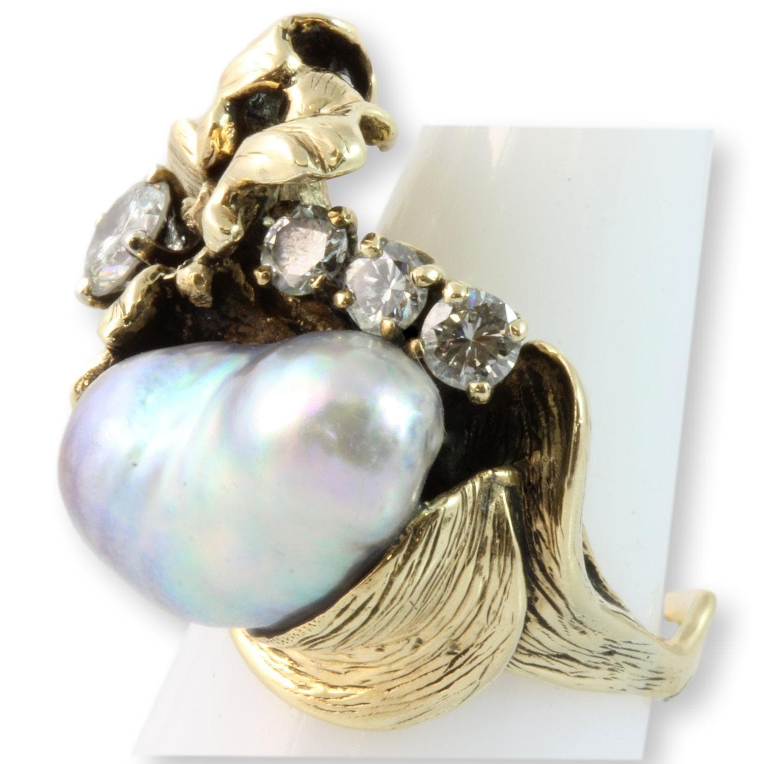 1.15ctw Diamond Blue-Gray Baroque Pearl 14K Gold Ring - Size 7 - Thumbnail 2