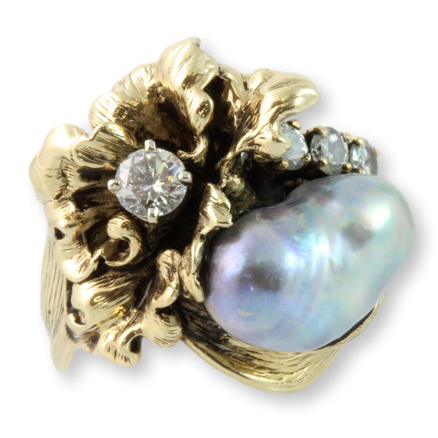 1.15ctw Diamond Blue-Gray Baroque Pearl 14K Gold Ring - Size 7 - Thumbnail 3