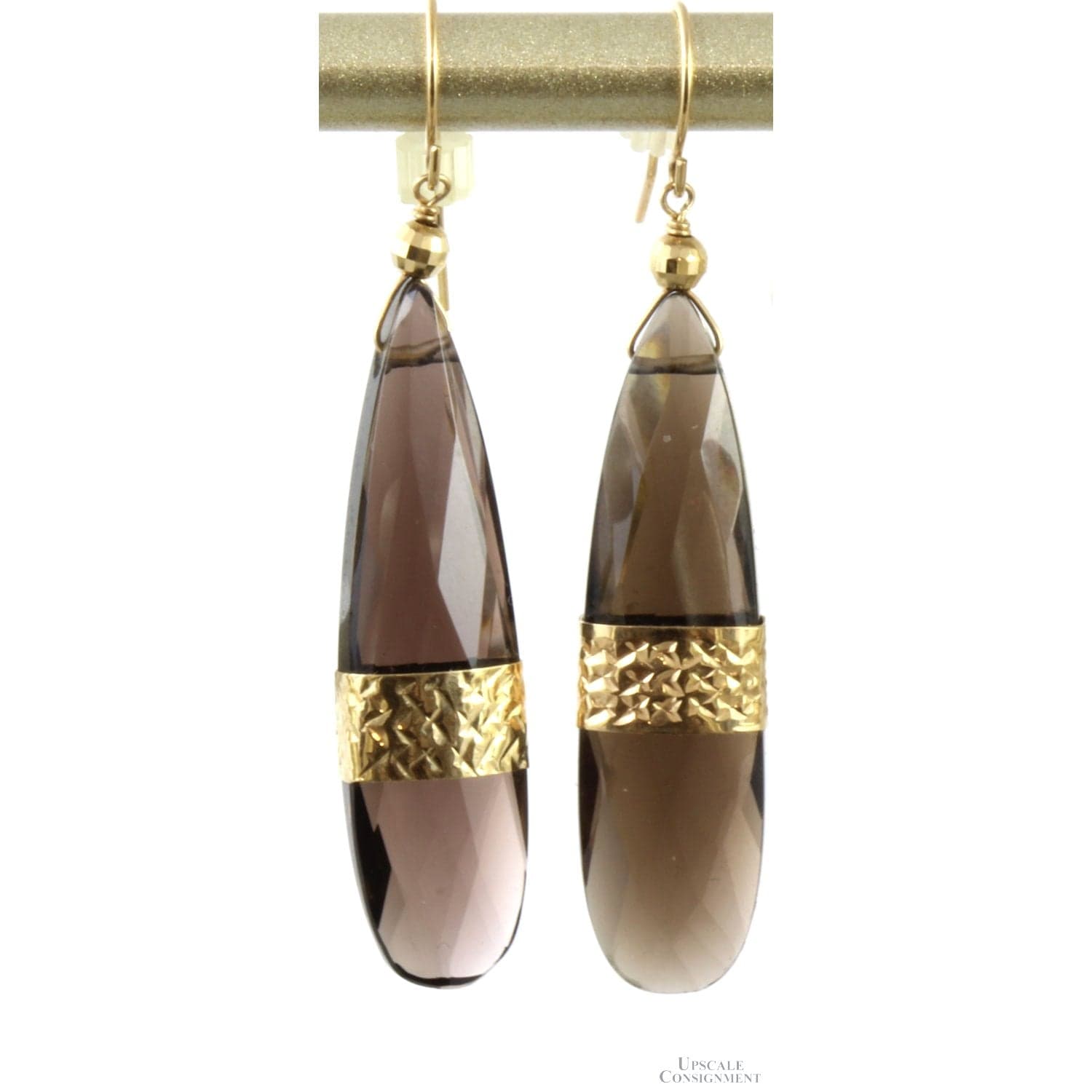 Designer Briolette Cut Smoky Quartz 14K Gold Earrings - 1.90" - 2.00"(l) - Image 1