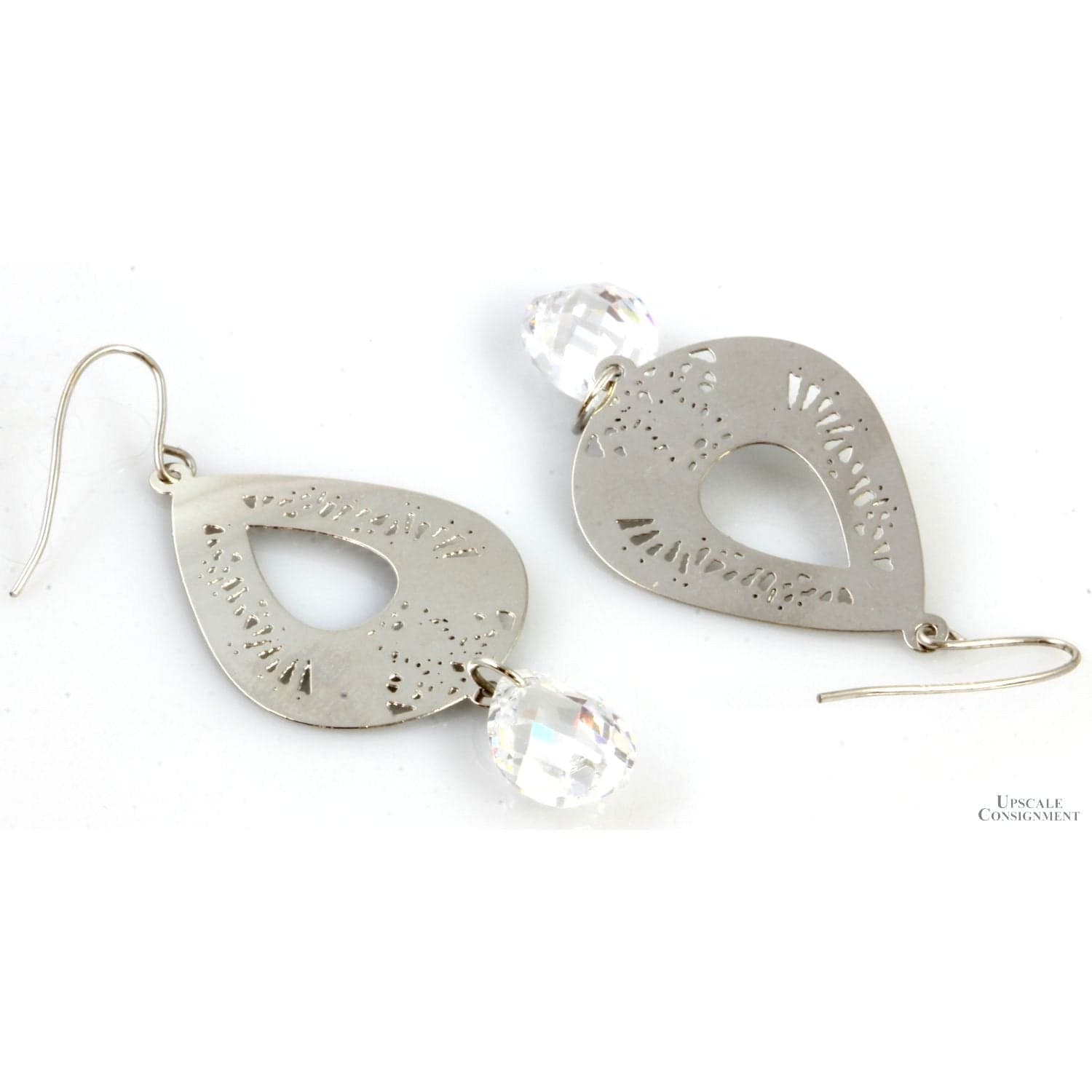 14K Gold Earrings Briolette Cut Cubic Zirconia Dangles - 1.625" - Thumbnail 2