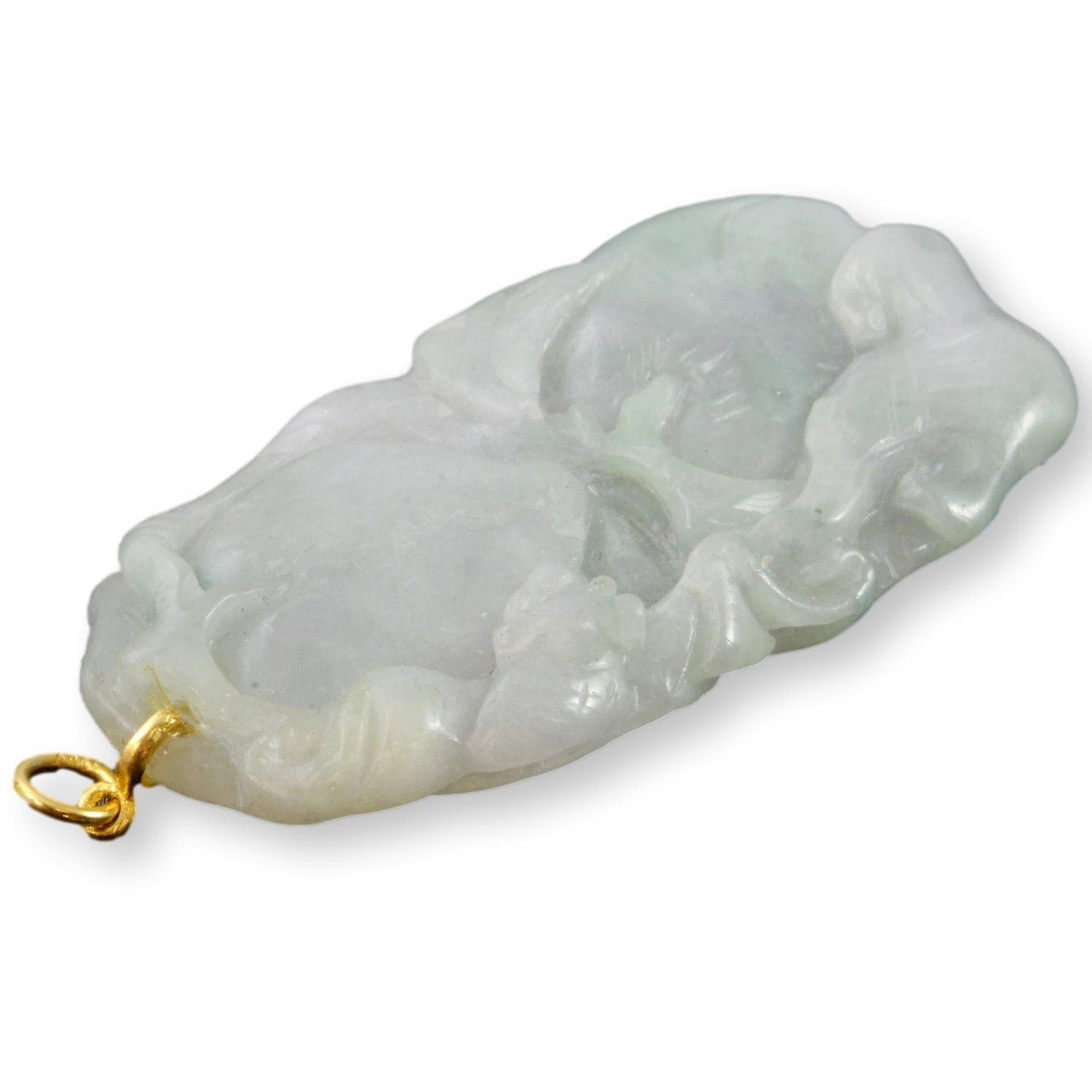 18K Carved Green & Lavender Jadeite Jade Botanical Pendant - 2-1/8"L - Thumbnail 4