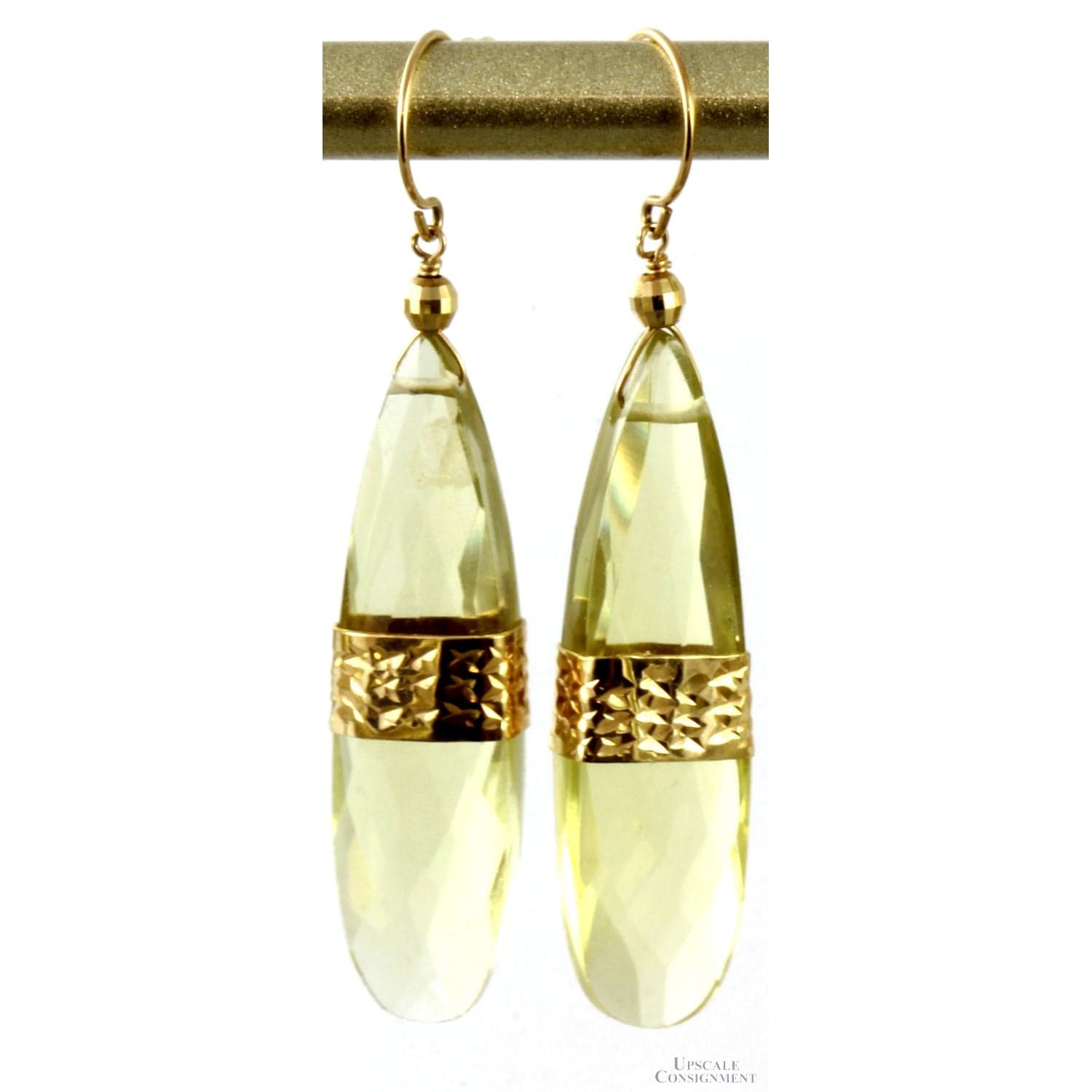 Designer Briolette Cut Citrine Lemon Quartz 14K Gold Earrings - 1.90" - 2.00"(l) - Image 1