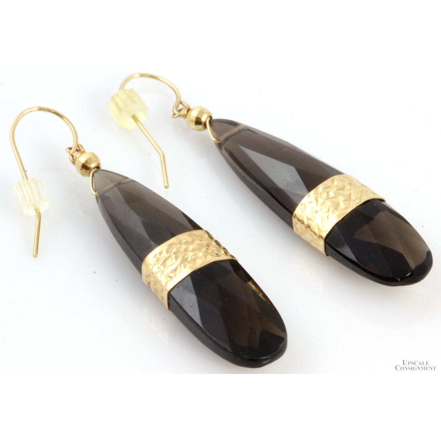 Designer Briolette Cut Smoky Quartz 14K Gold Earrings - 1.90" - 2.00"(l) - Thumbnail 2