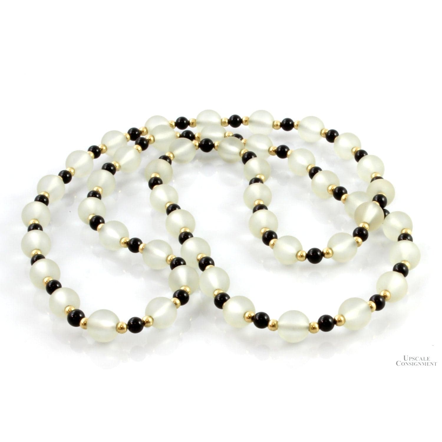 Frosted Rock Crystal Black Onyx 14K Gold Bead Necklace - 30 in - Thumbnail 2