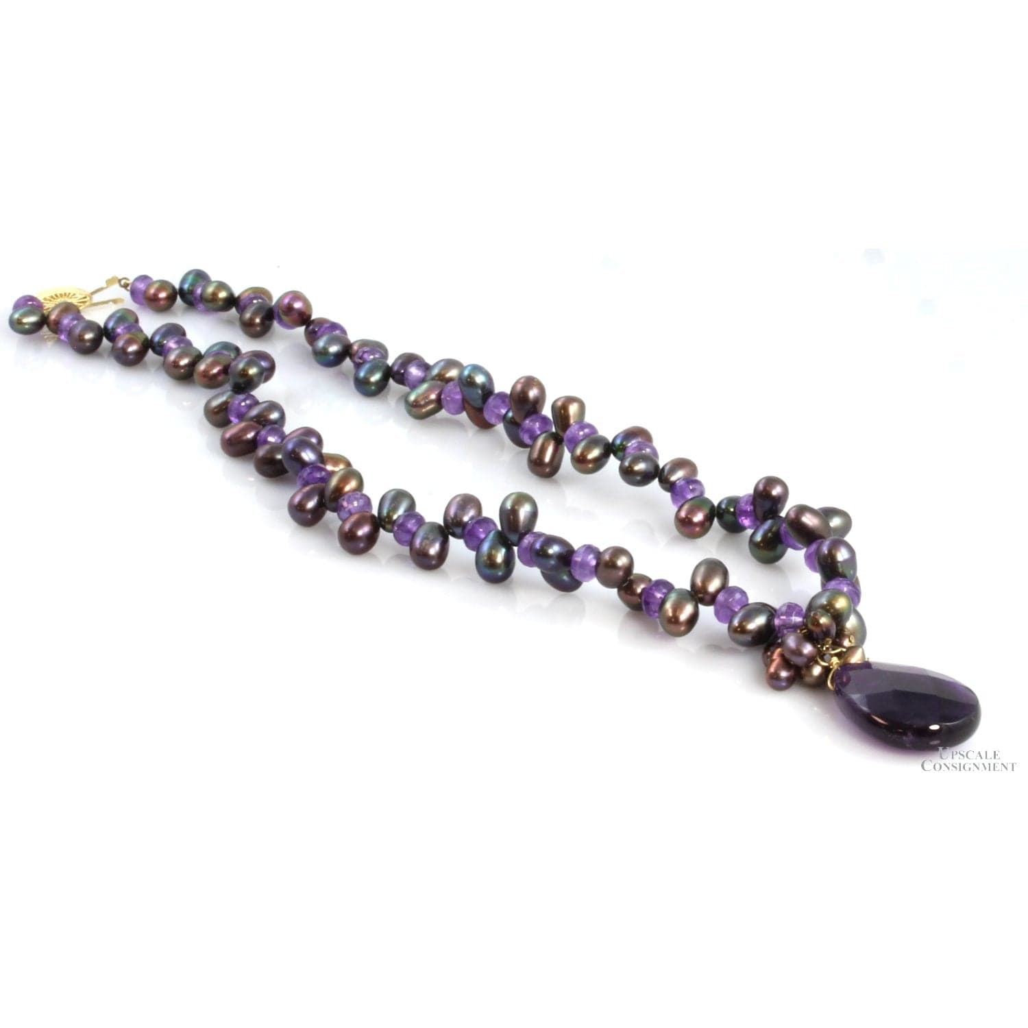 14K Gold Tahitian Pearl & Amethyst Pendant Necklace - 18" - 20" - Thumbnail 2