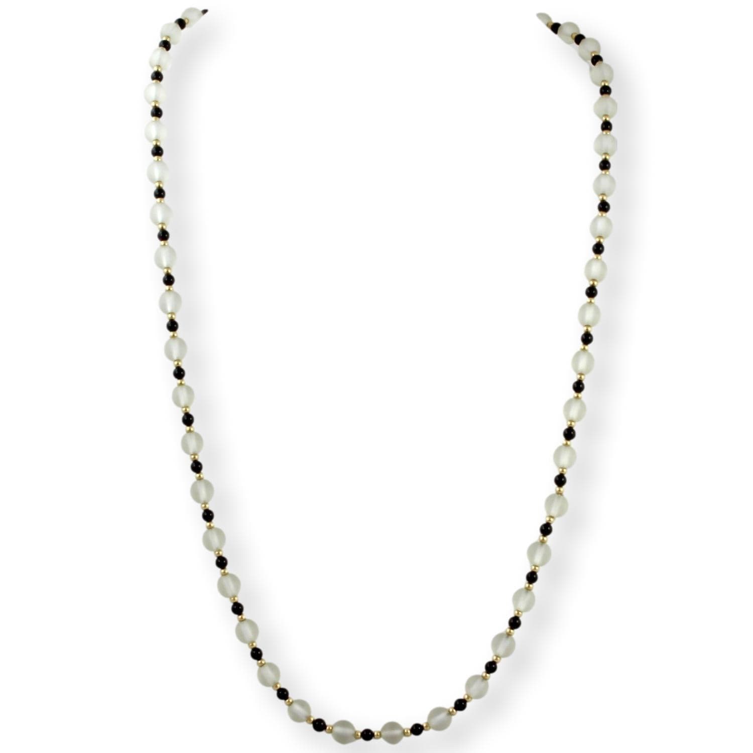 Frosted Rock Crystal Black Onyx 14K Gold Bead Necklace - 30 in - Image 1