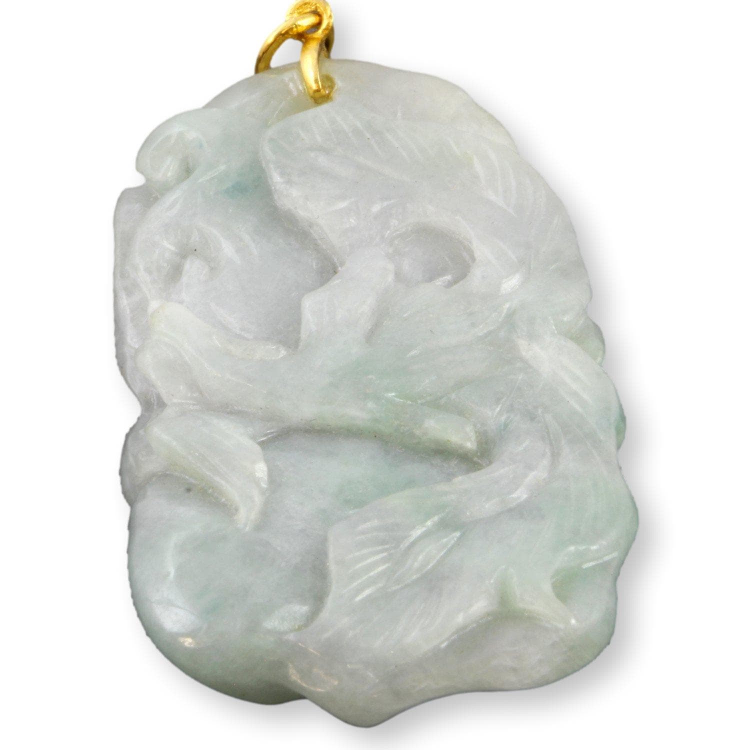 18K Carved Green & Lavender Jadeite Jade Botanical Pendant - 2-1/8"L - Thumbnail 2