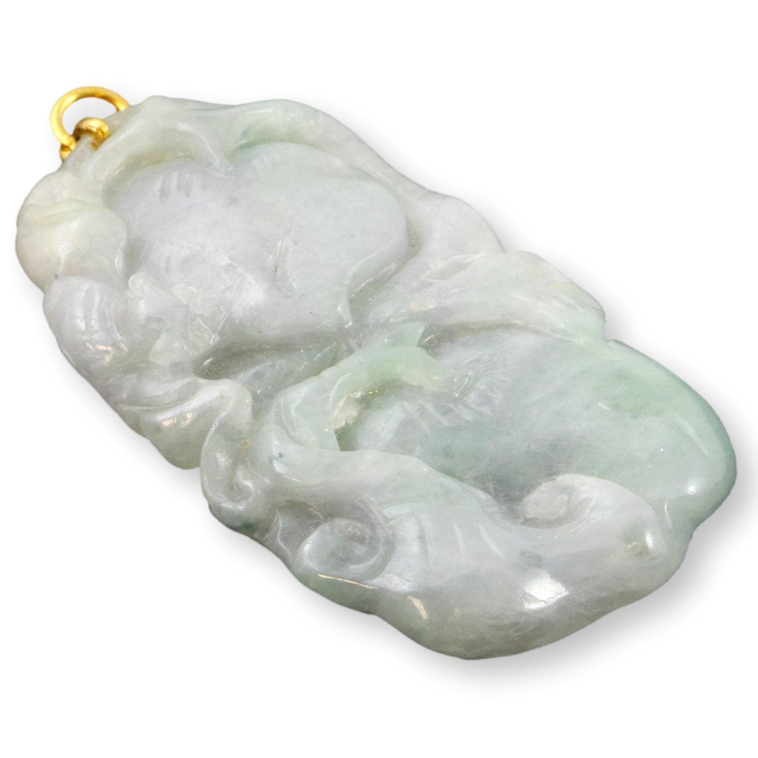 18K Carved Green & Lavender Jadeite Jade Botanical Pendant - 2-1/8"L - Image 1