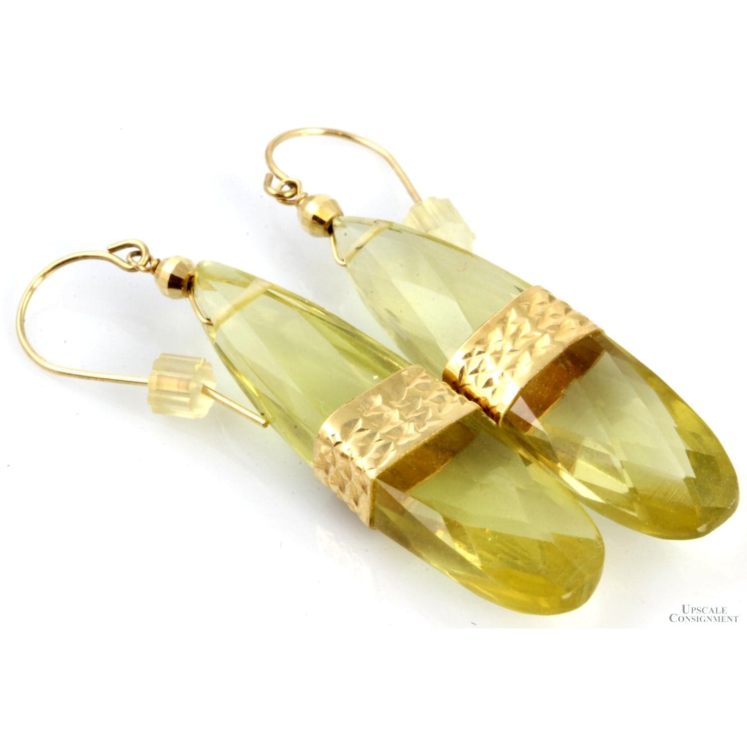Designer Briolette Cut Citrine Lemon Quartz 14K Gold Earrings - 1.90" - 2.00"(l) - Thumbnail 2
